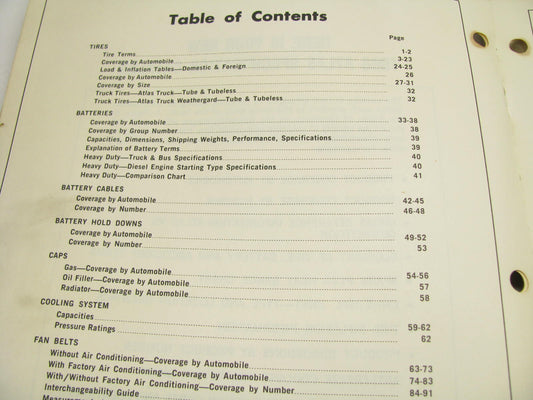 Atlas A952 Tires Batteries Accessories - 1968 Specifications Edition 238 Pages