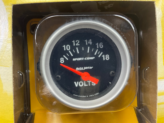 Auto Meter 3391 Sport Comp Voltmeter Volt Meter Gauge 2-1/16'', 8 - 18 Volts