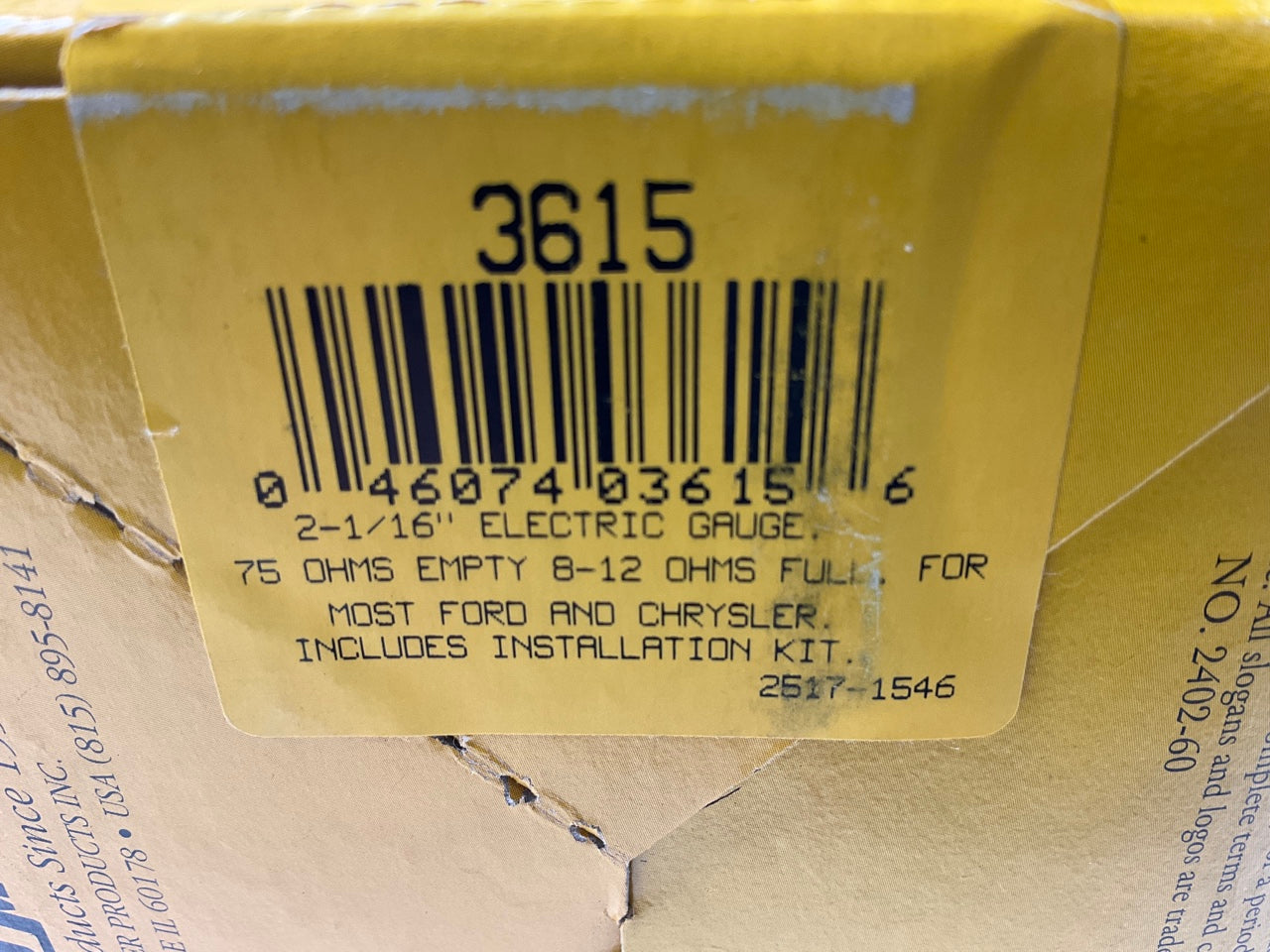 Auto Meter 3615 2-1/16'' Short Sweep Electric Fuel Level Gauge, 75 Ohms E / 10 F