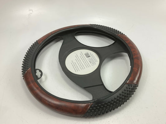 Autocraft AC20014B - 15'' Dia Woodgrain/Black Massage Grip Steering Wheel Cover