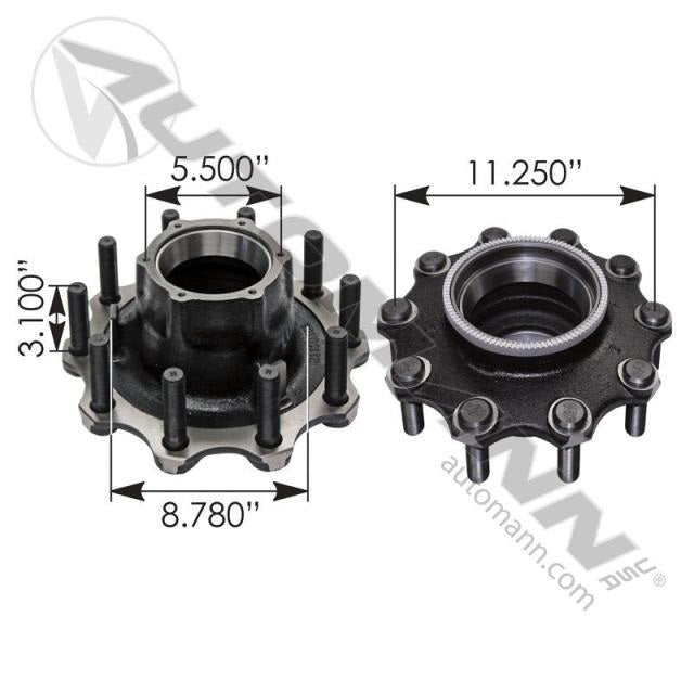 Automann 150.T1101.S1 Outboard Mount 10-Bolt Long Stud Wheel Hub Assembly