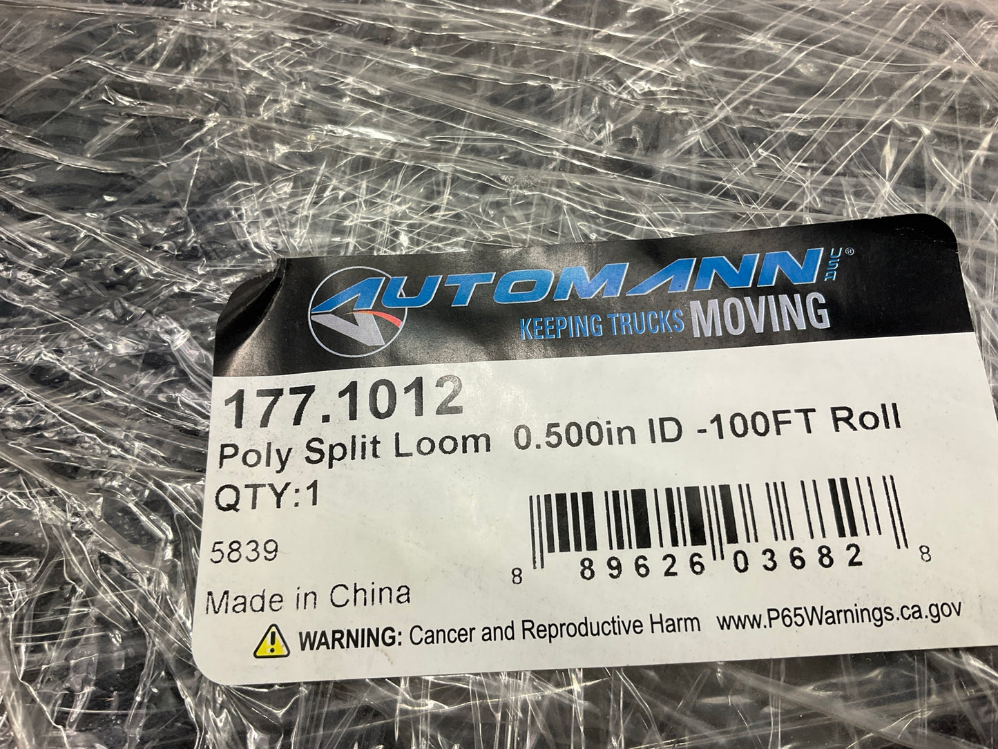 Automann 177.1012 Poly Split Wire Loom 1/2'' ID, 100 Feet Roll, Black Conduit