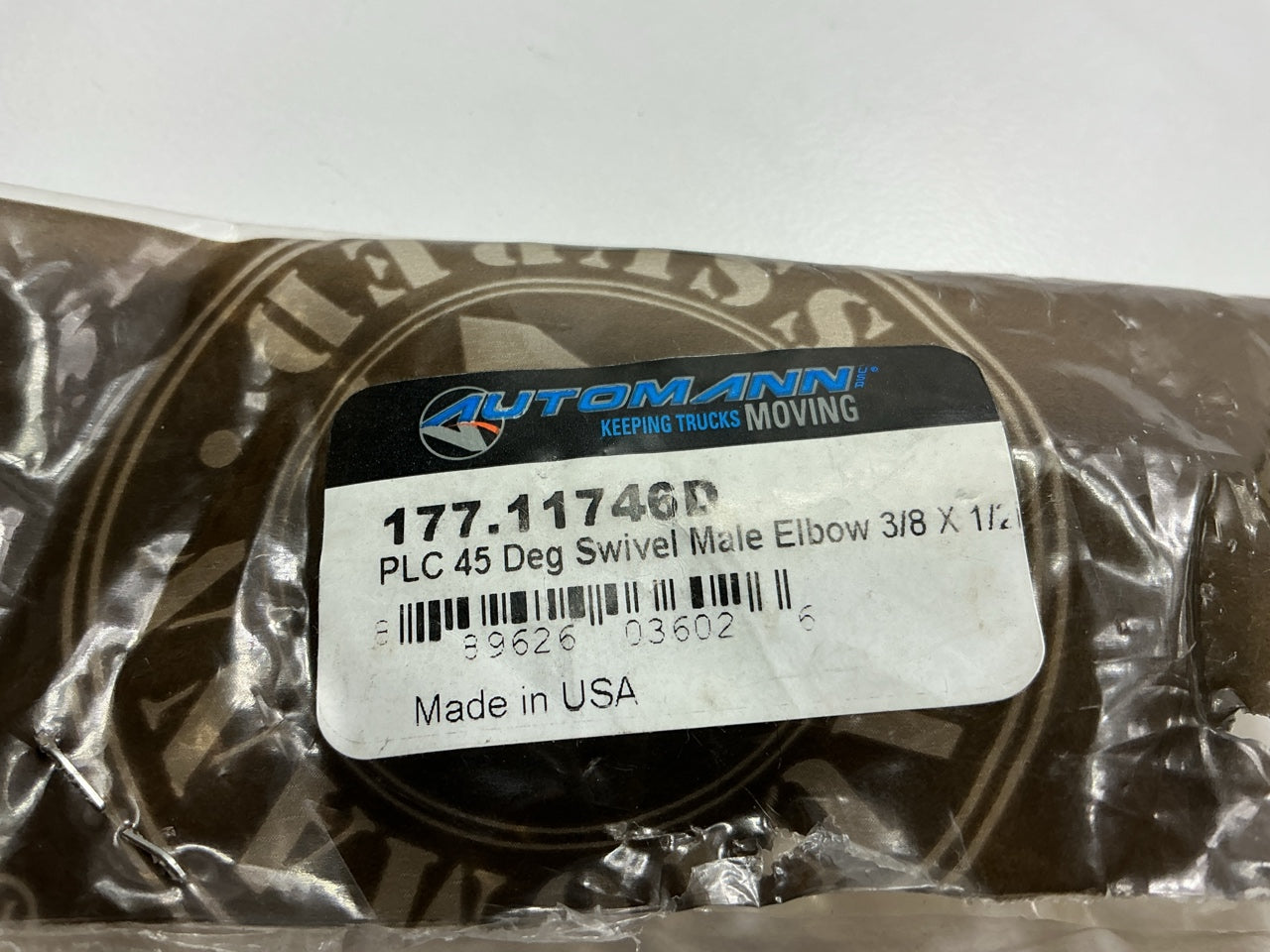 Automann 177.11746D PLC 45 Degree Elbow 3/8 Tube X 1/2 NPT Air Brake Fitting