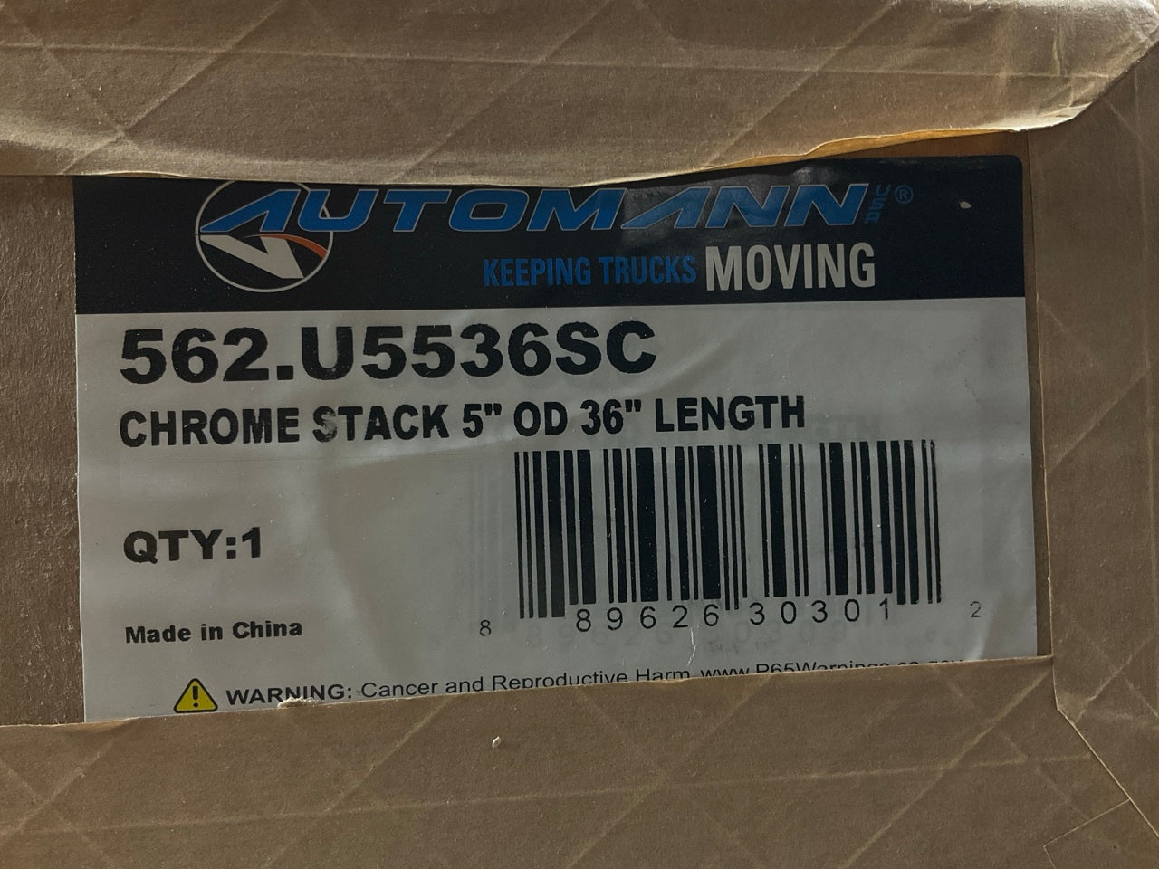 Automann 562.U5536SC Heavy Duty Exhaust Stack Pipe, Chrome, 36'' Length, 5'' OD