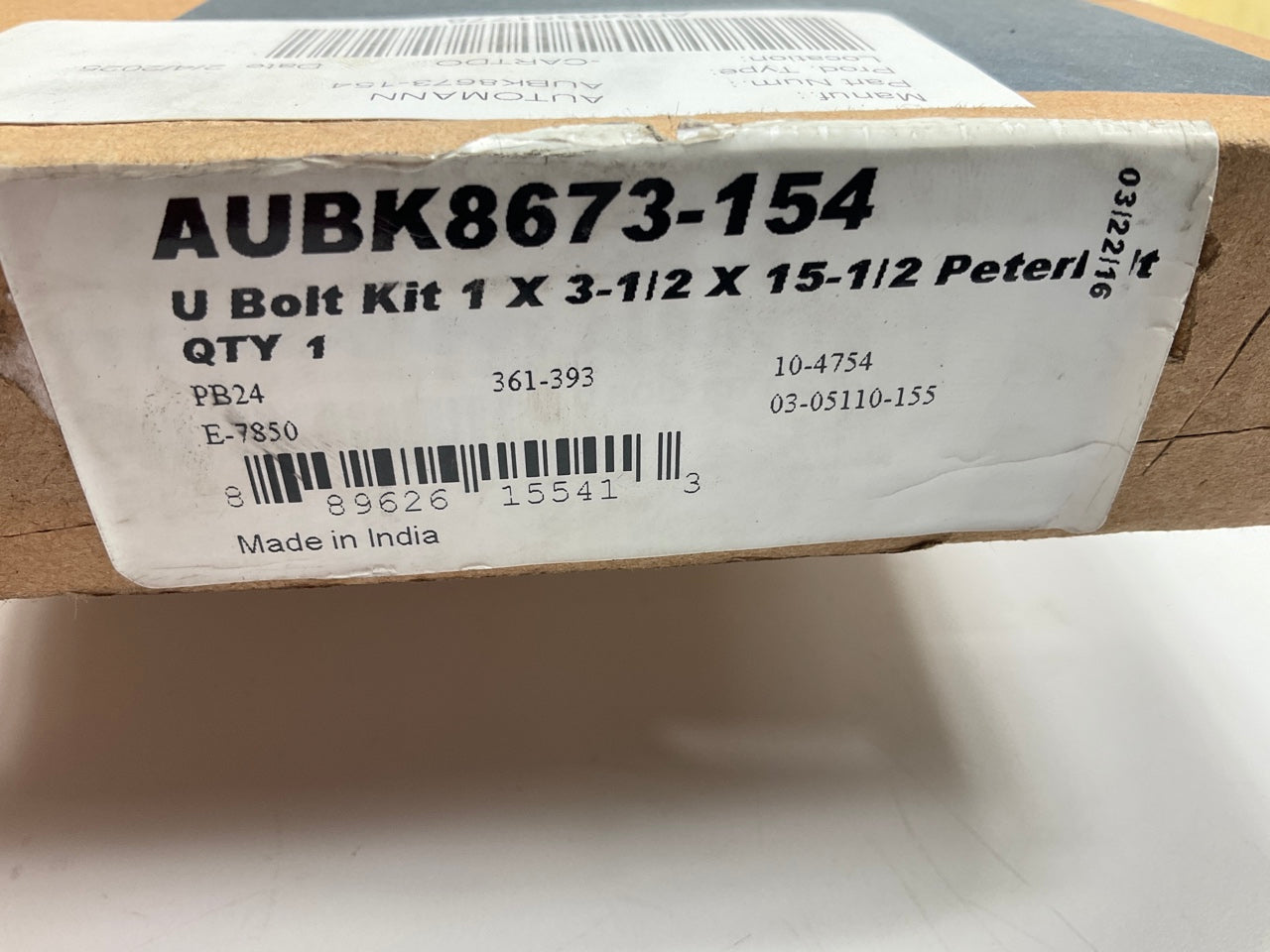 Automann AUBK8673-154 U-Bolt Kit For Peterbilt Low Mount Air Leaf 1''x3.5''x15.5''
