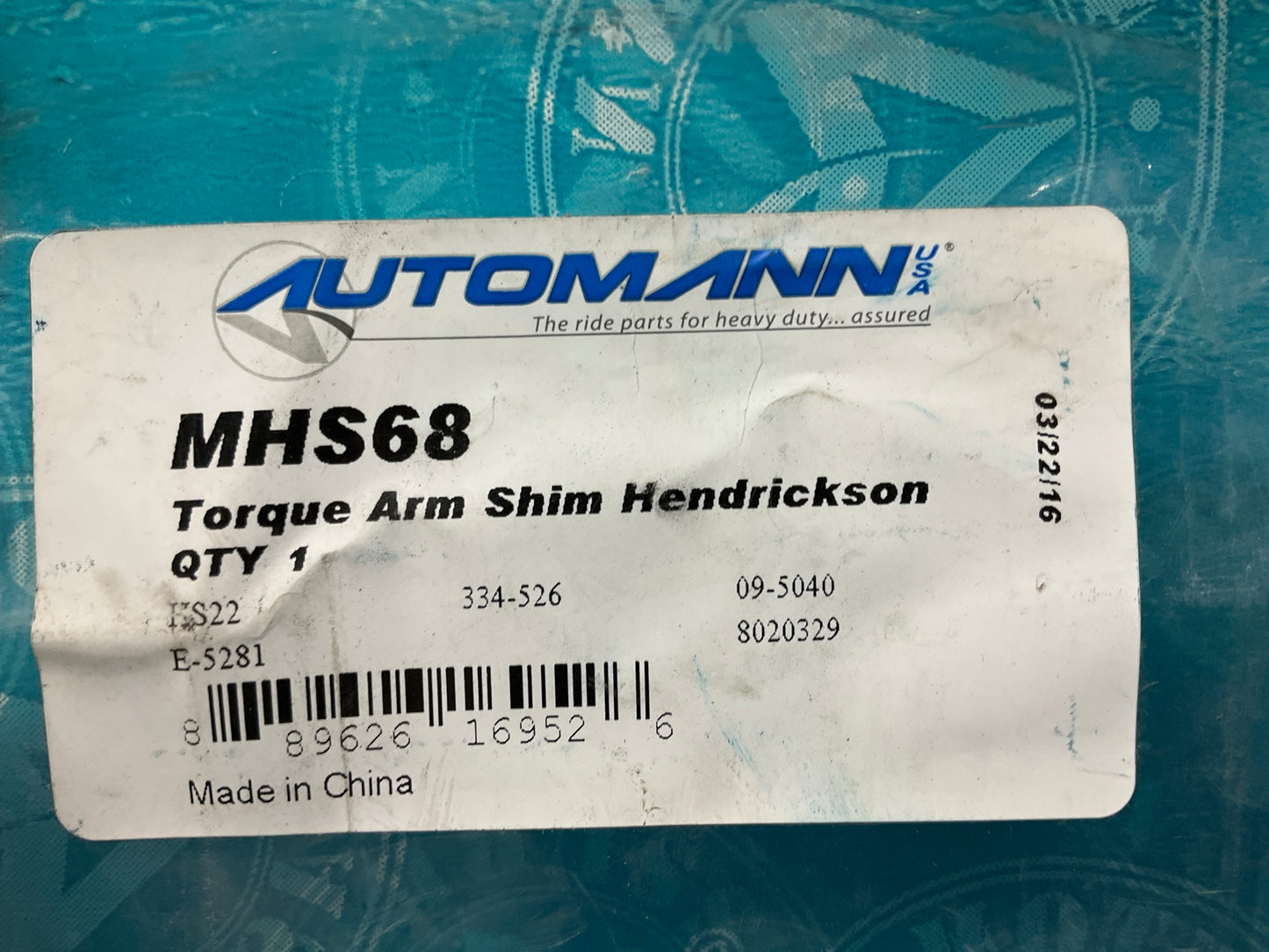 Automann MHS68 Hendrickson Torque Rod Shim 1/16'' Thick E-5281, 334-526, 09-5040