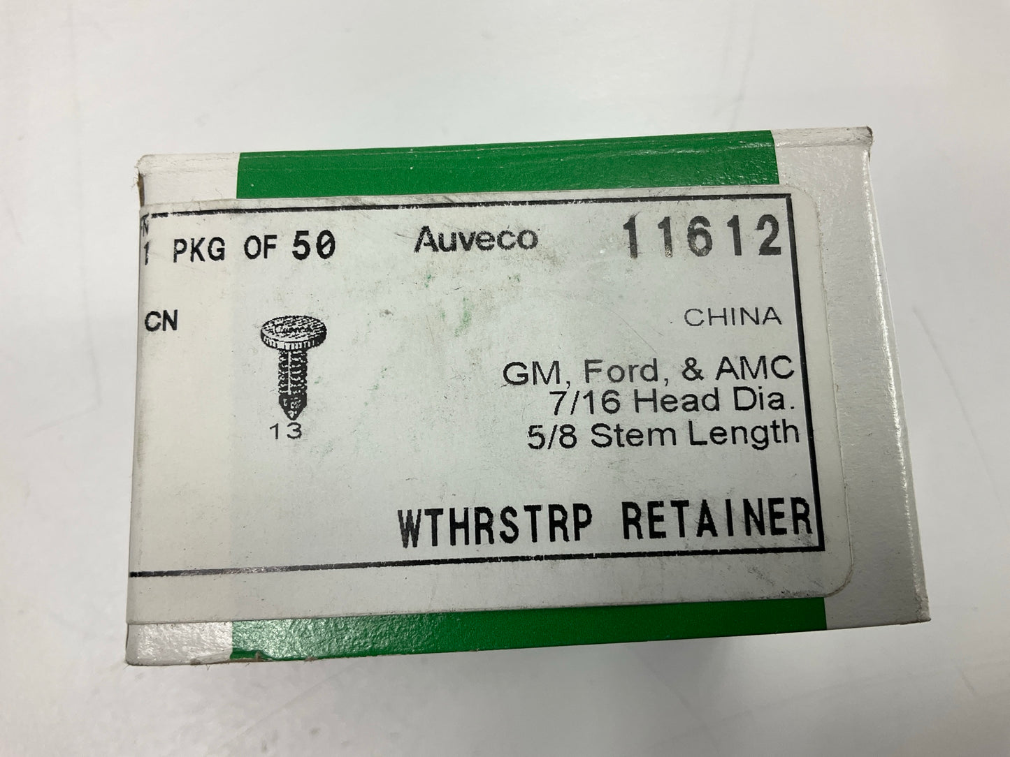 Auveco 11612 Weatherstrip Clip Retainer 7/16'' Head, 5/8'' Stem Length Qty 50