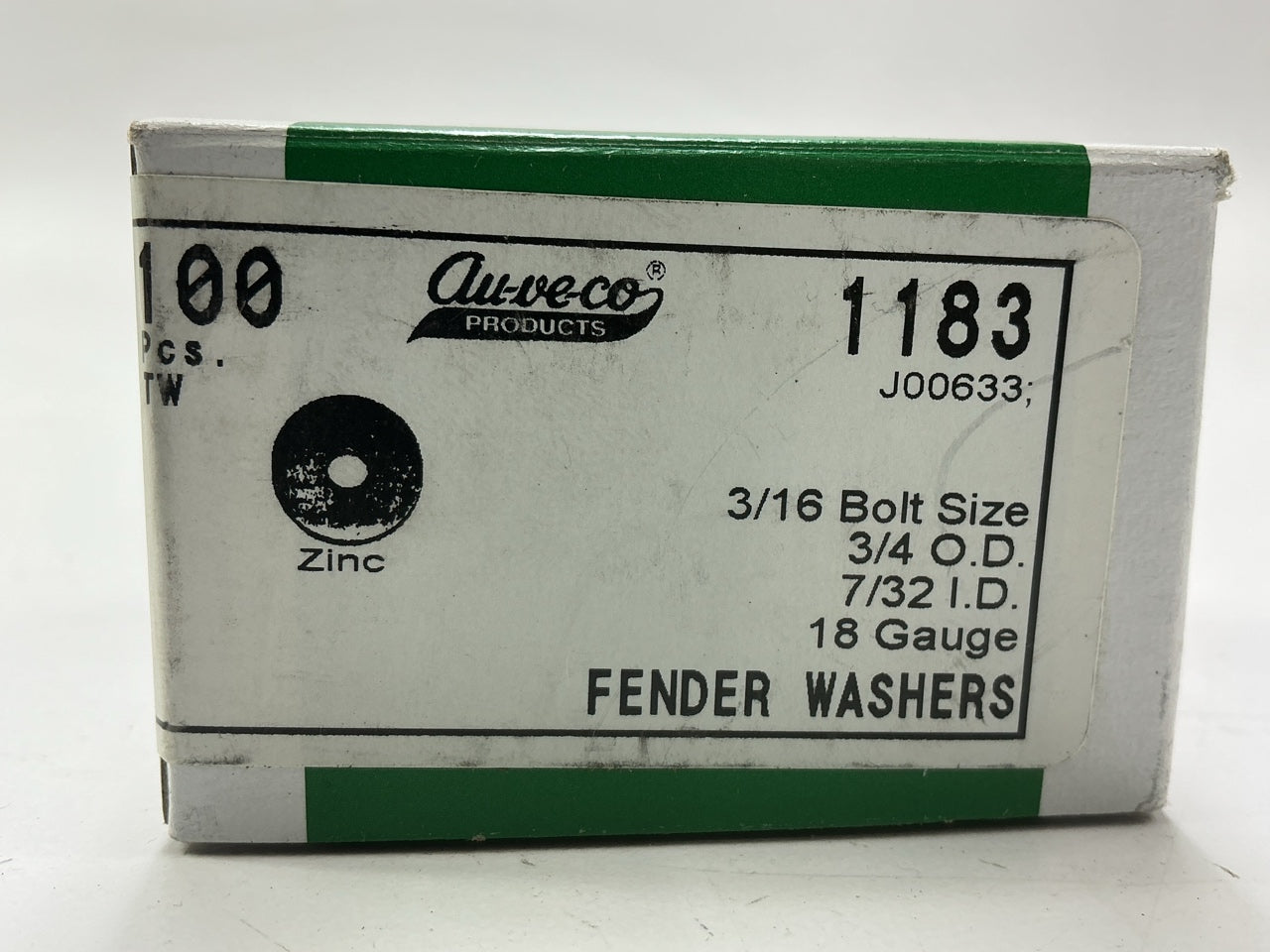 Auveco 1183 Fender Washer, 3/4'' OD, 7/32'' ID, For 3/16'' Bolt, Qty 100