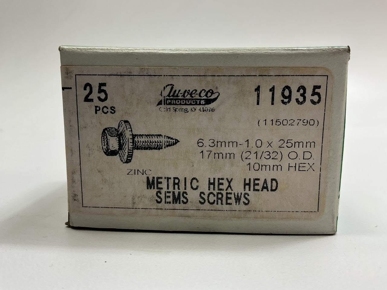 Auveco 11935 M6.3-1.0 X 25mm Metric Hex Head Sems Bolts Qty 25