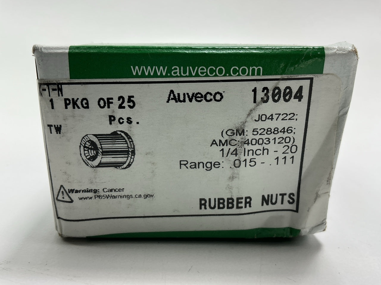 Auveco 13004 Well Nut 1/4''-20 Thread, 0.625'' Head, 0.5'' Hole, 0.641'' Lgth Qty 25