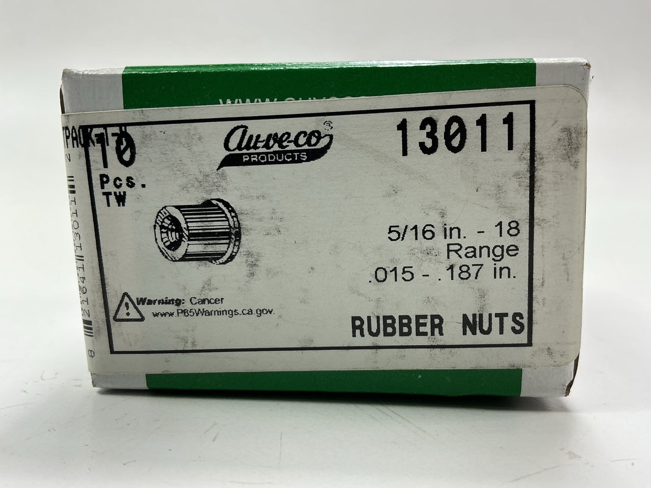 (10) Auveco 13011 Rubber Well Nut, Thread Size 5/16''-18, Brass Insert