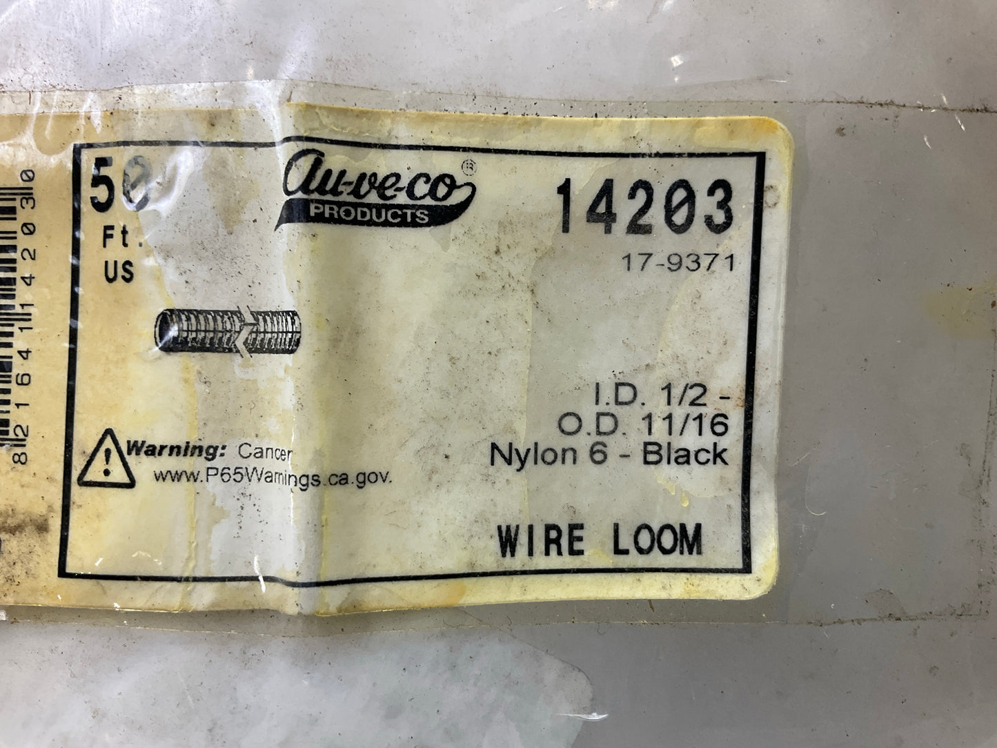 Auveco 14203 Split Flexible Loom 1/2'' I.D. 11/16'' O.D. 50' Length