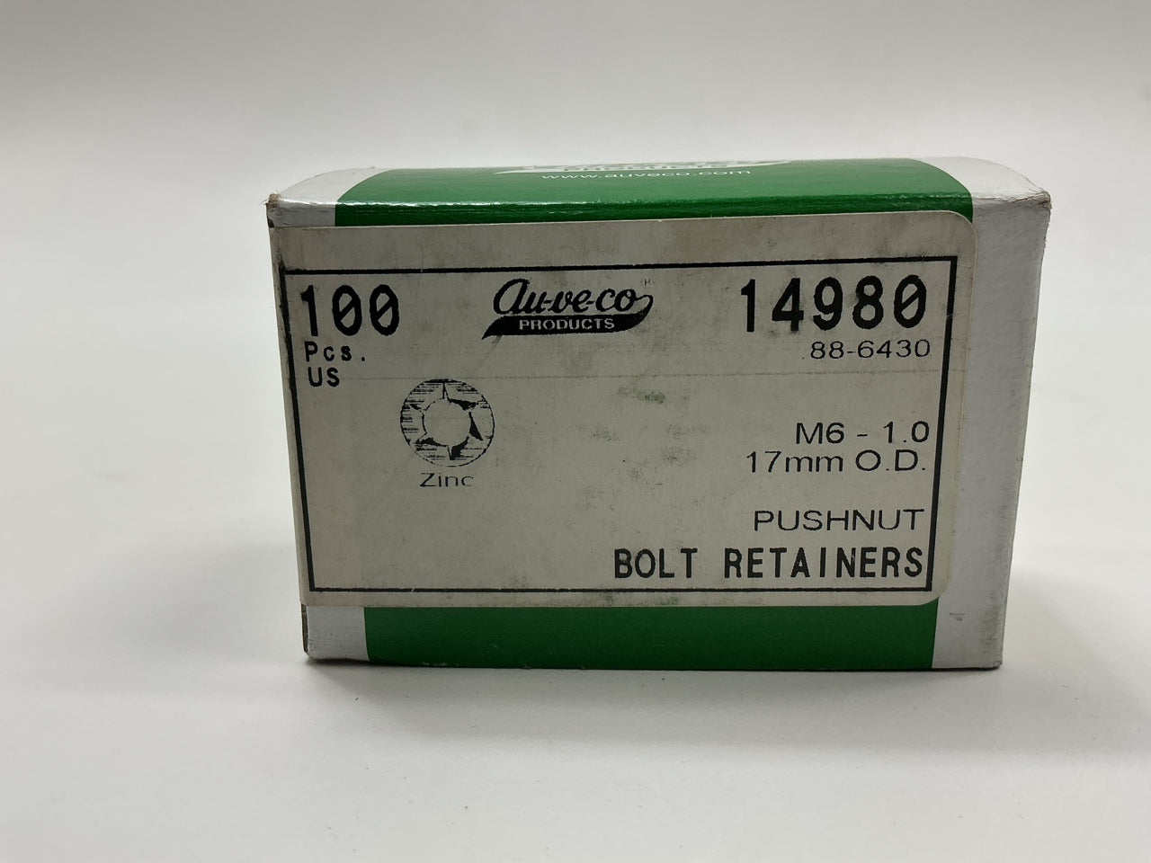 Auveco 14980 Pushnut Bolt Retainer, M6-1.0 Thread, 17mm O.D. Qty 100
