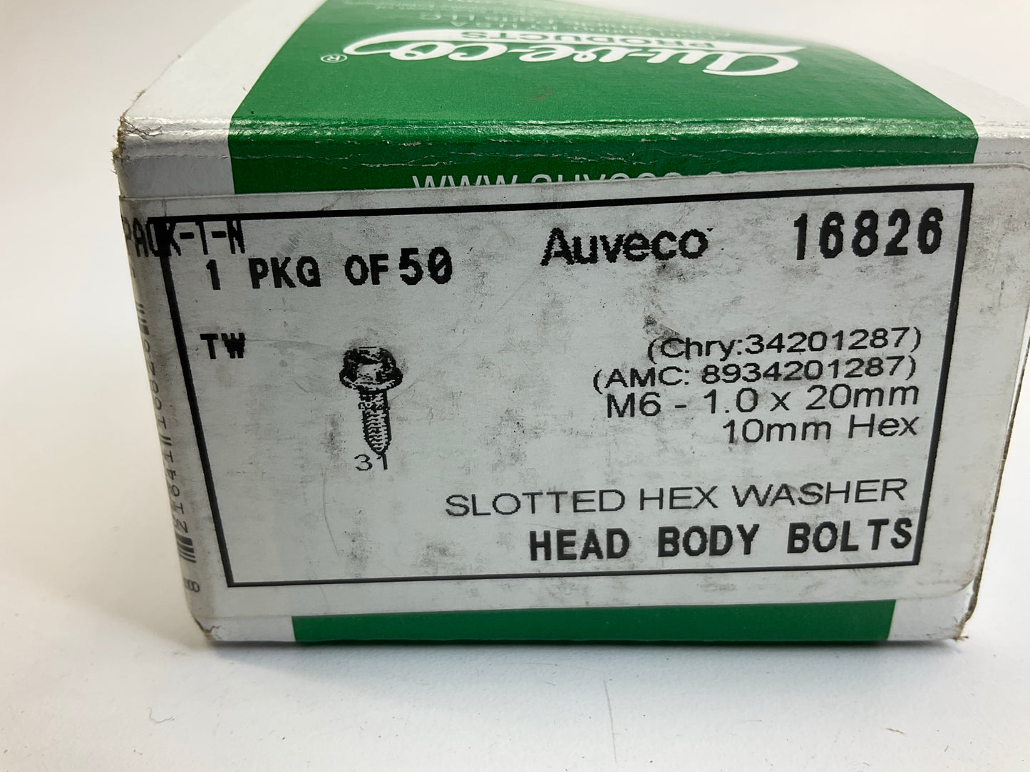 (50) Auveco 16826 M6-1.0 X 20 Zinc Slotted Hex Washer Head License Plate Screw