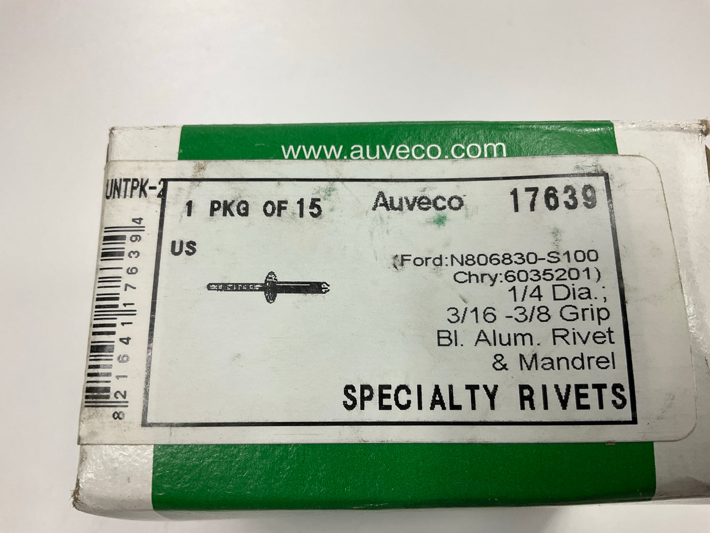 (15) Auveco 17639 Split-Type Rivet, 1/4'' Shank