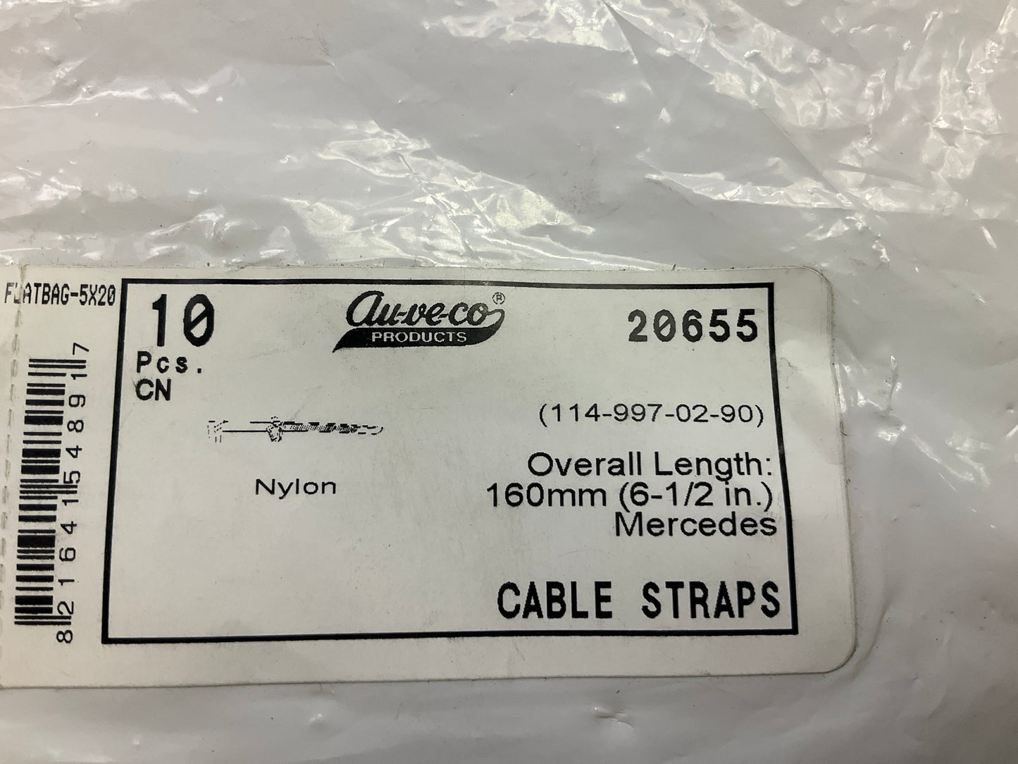(10) Auveco 20655 Cable Strap Overall Length 160mm (6-3/8'') Fit Into 8mm Hole