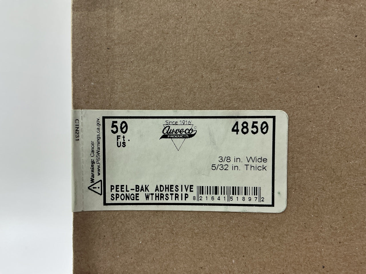 Auveco 4850 5/32'' X 3/8'' X 50 Feet Peel-Bak Neoprene Sponge Weatherstrip Seal