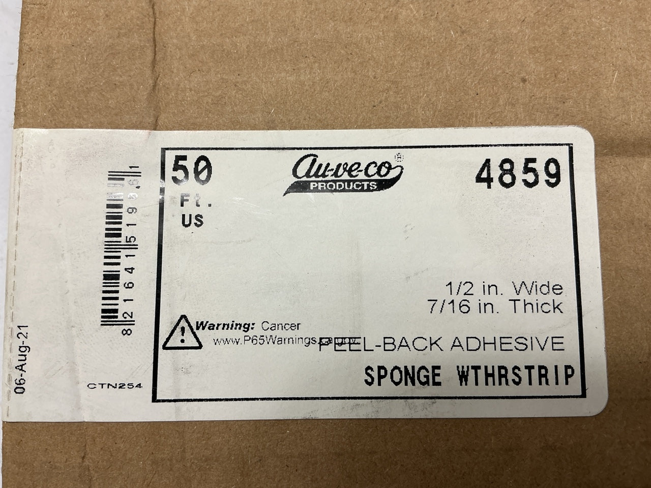 Auveco 7/16'' X 1/2'' X 50 Feet Peel-Bak Neoprene Sponge Weather Stripping Seal