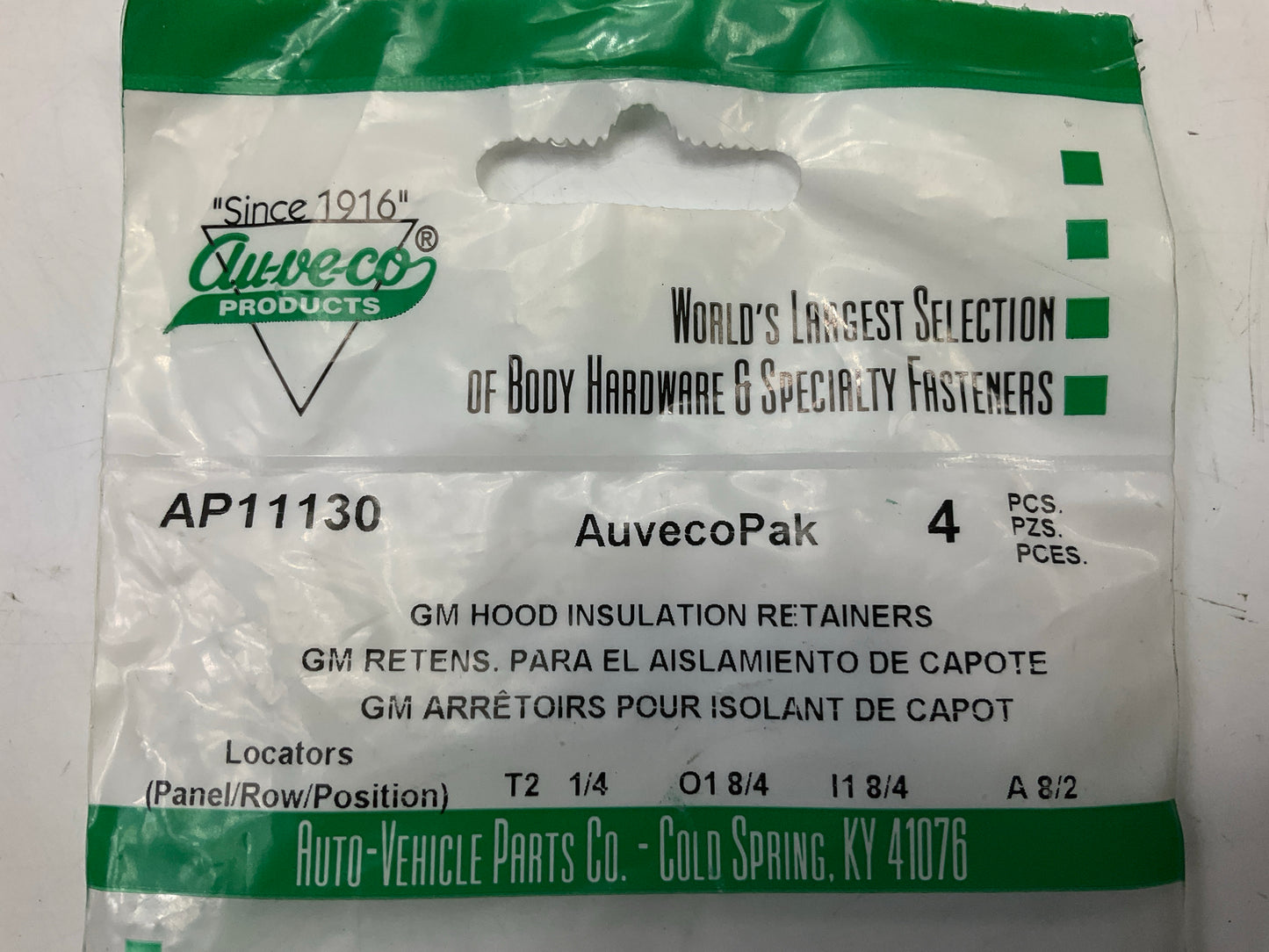 (4) Auveco AP11130 Hood Insulation Retainer GM 1964- Up
