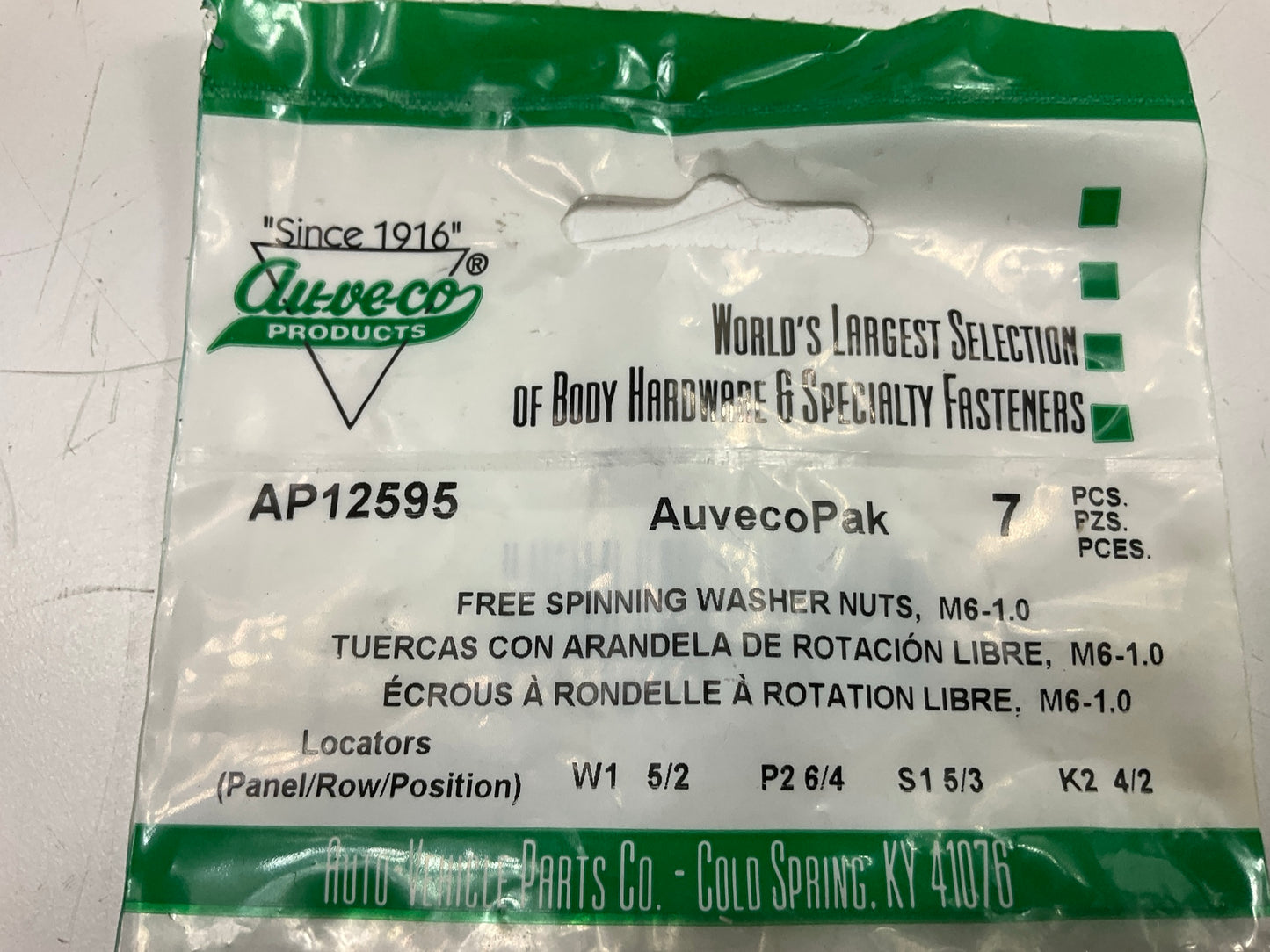 Auveco AP12595 Free Spinning Washer Nut 1M6-1.0 6mm Outside Diameter Qty 84