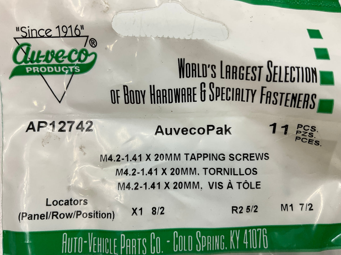Auveco AP12742 M4.21.41x20mm Hex Head Sems Tapping Screws Qty 121