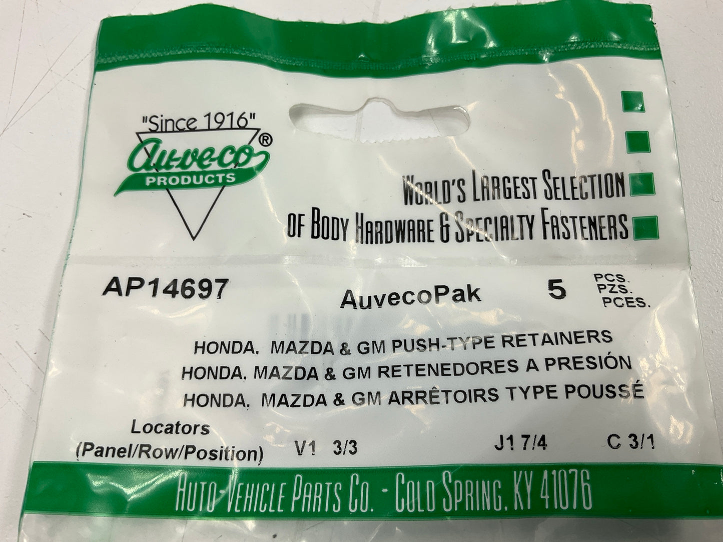 (15) Auveco AP14697 Push-Type Retainer 14mm Head Diameter 11mm Length