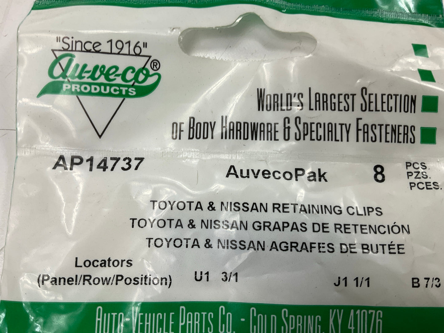Auveco AP14737 Retaining Clip, 13mm HD Dia, 15mm Lgth Qty 24