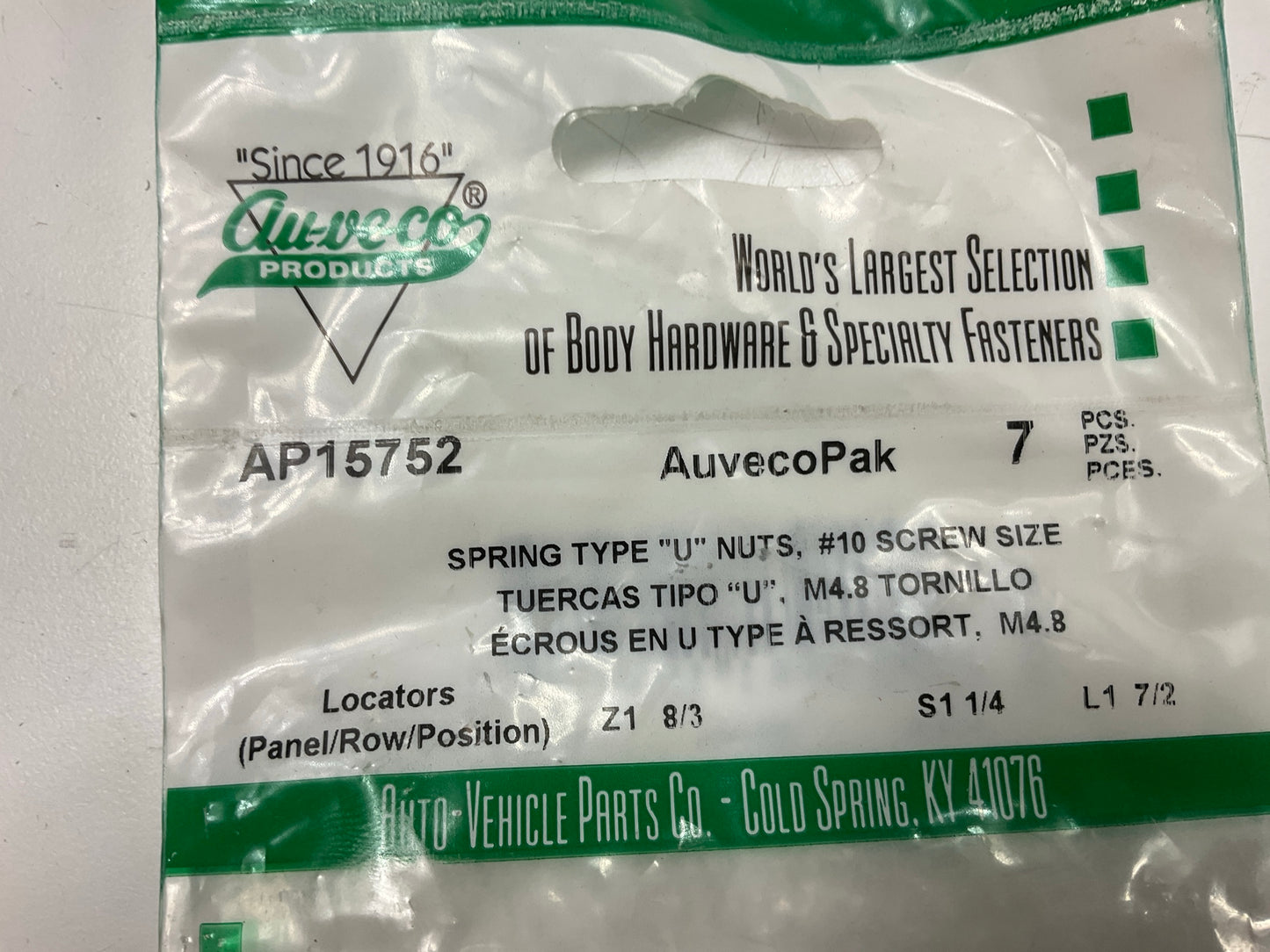 Auveco AP15752 #10 Screw Size Panel Range .025''-.150'' Center Hole 9/16'' Qty 21