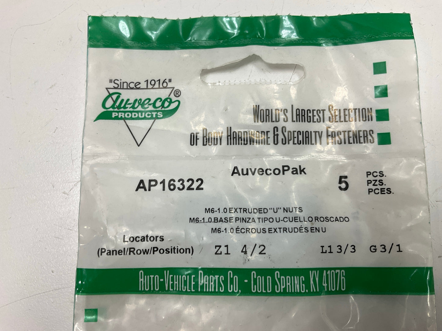 (20) Auveco AP16322 M6-1.0 Screw Size Panel Range: 1.0mm-2.5mm (.045''-.095'')