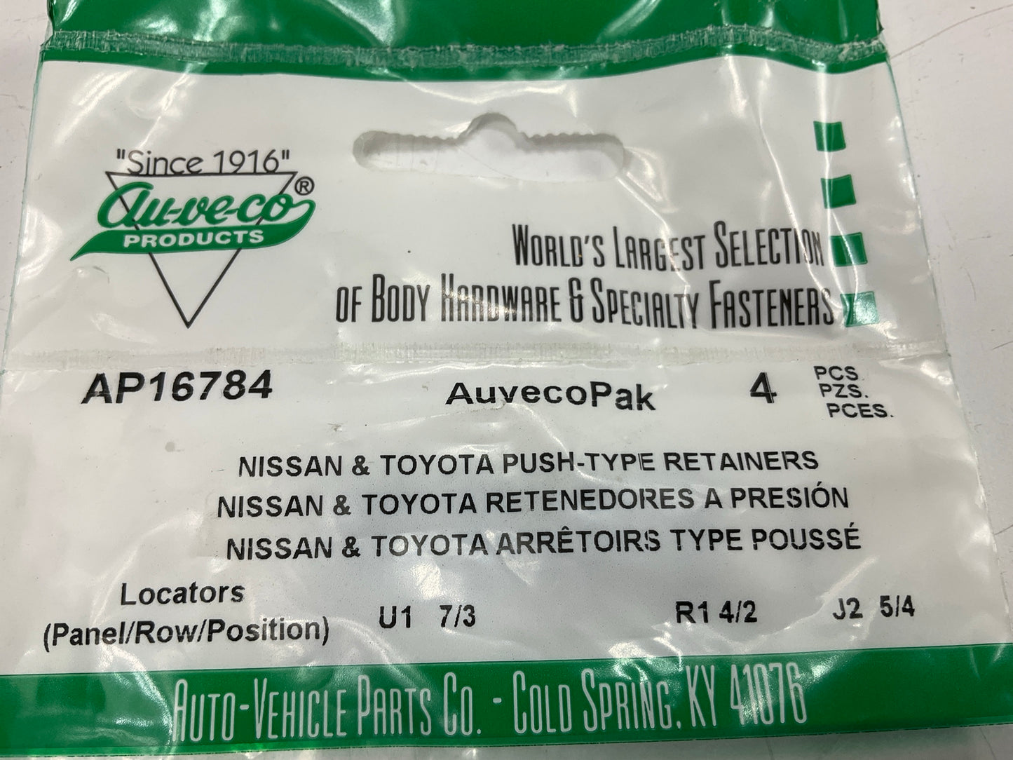 Auveco AP16784 Push-Type Retainer, 18mm Head, 11mm Length, Qty 24