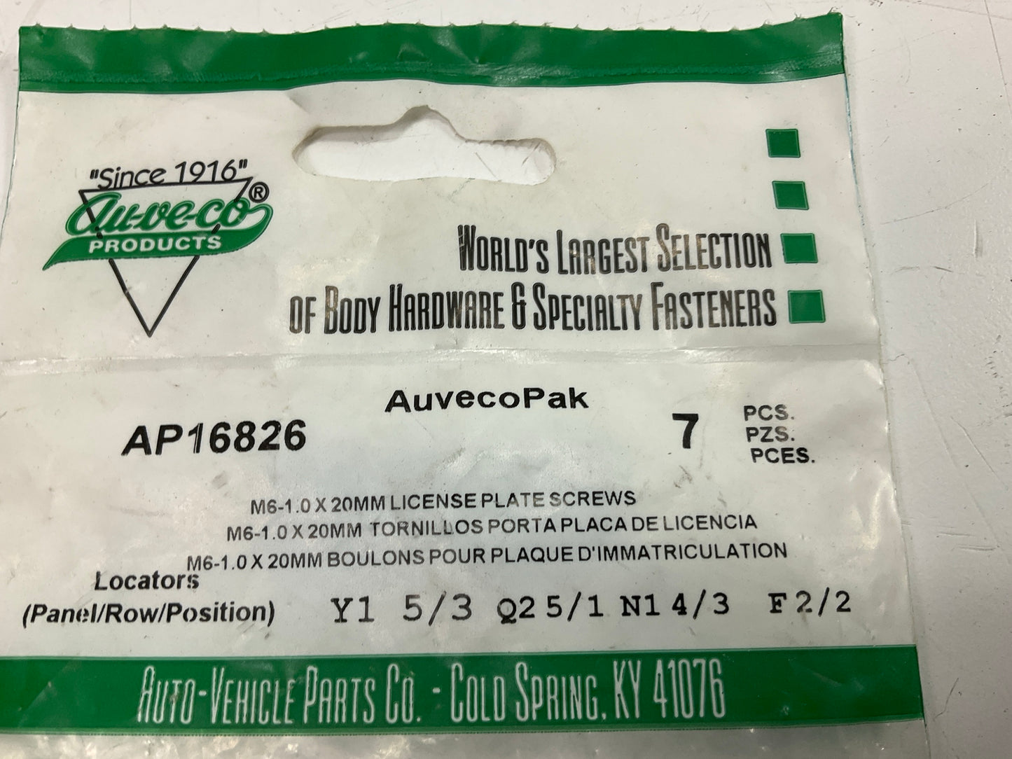 Auveco AP16826 License Plate Screw Bolt, Slotted Hex, M6-1.0 X 20mm Qty 21