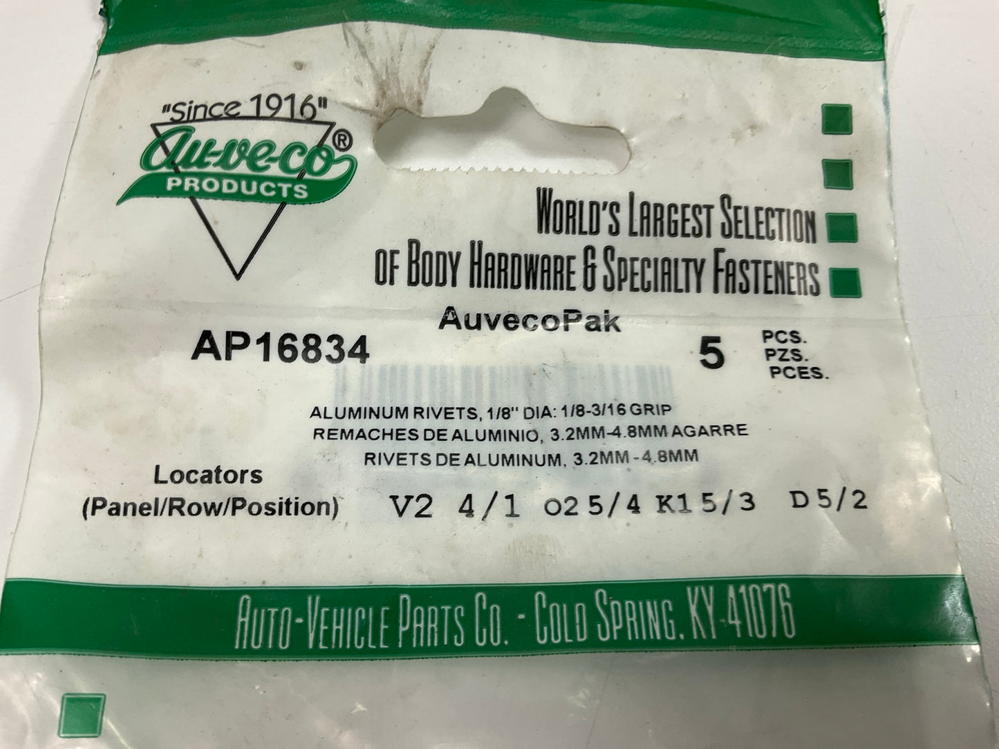 (10) Auveco AP16834 Windshield Rivet 1/8'' Diameter 1/8''-3/4'' Grip - N805759-S100