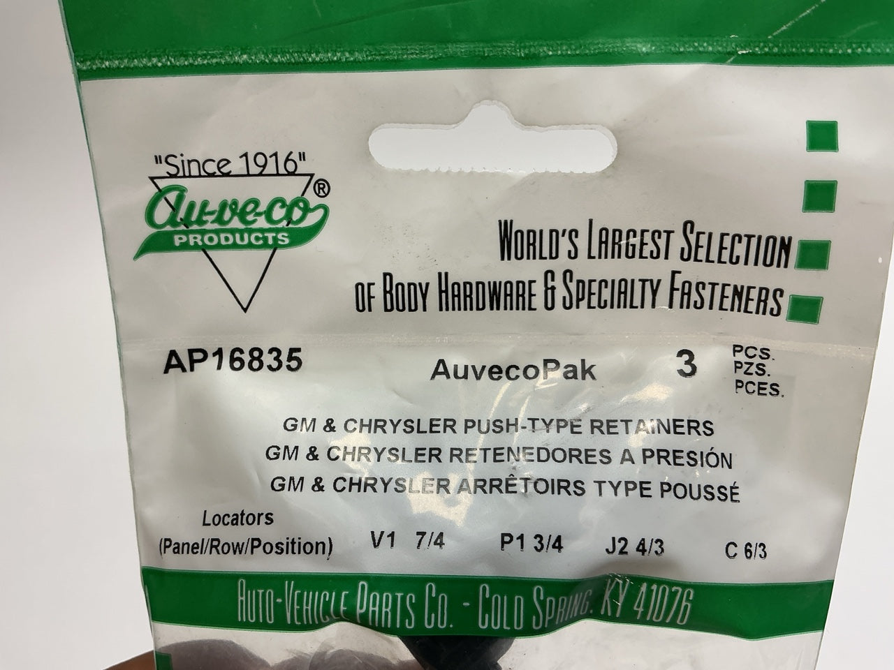 (12) Auveco AP16835 Push-Type Retainer, 27/32'' Head