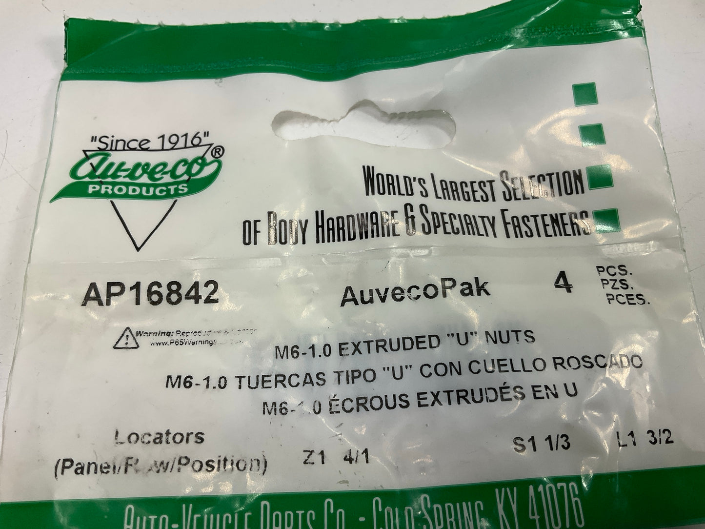 (16) Auveco AP16842 Extruded U-Nut M6-1.0 Screw 3.4-6.3mm