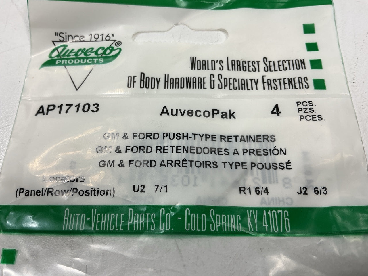 (16) Auveco AP17103 Fascia Retainer, Black, 15mm Head Diameter