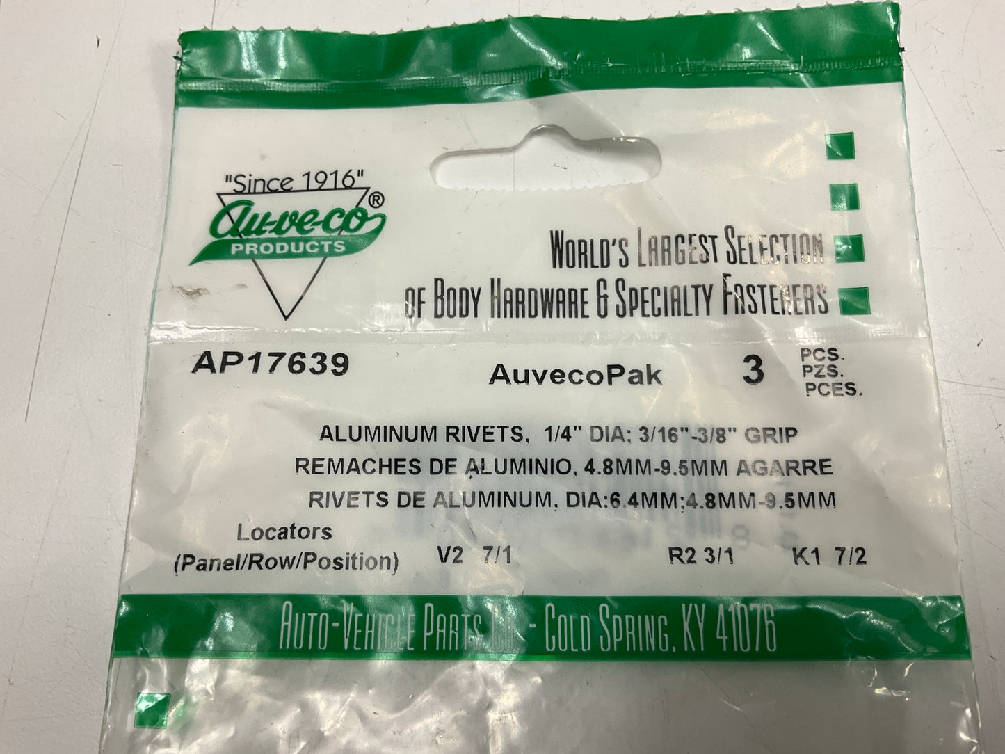 (18) Auveco AP17639 Split Type Rivet 1/4 Dia 3/16-3/8 Grip