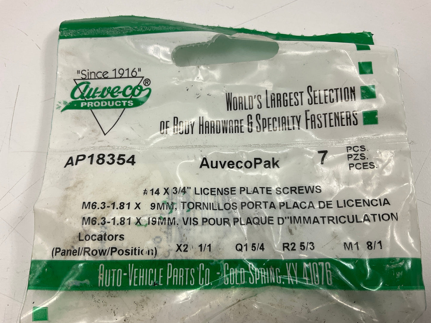 Auveco AP18354 Slotted Hex Washer Head License Plate Screw #14 X 3/4'' Qty 56
