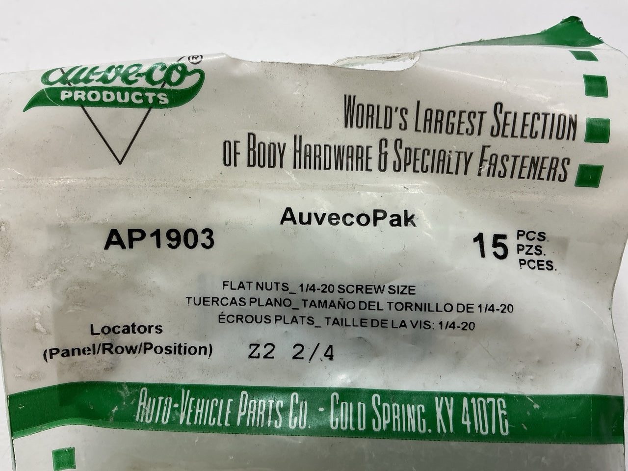 (15) Auveco AP1903 Flat Nut 1/4''-20 Screw, Size 9/16'' X 1''