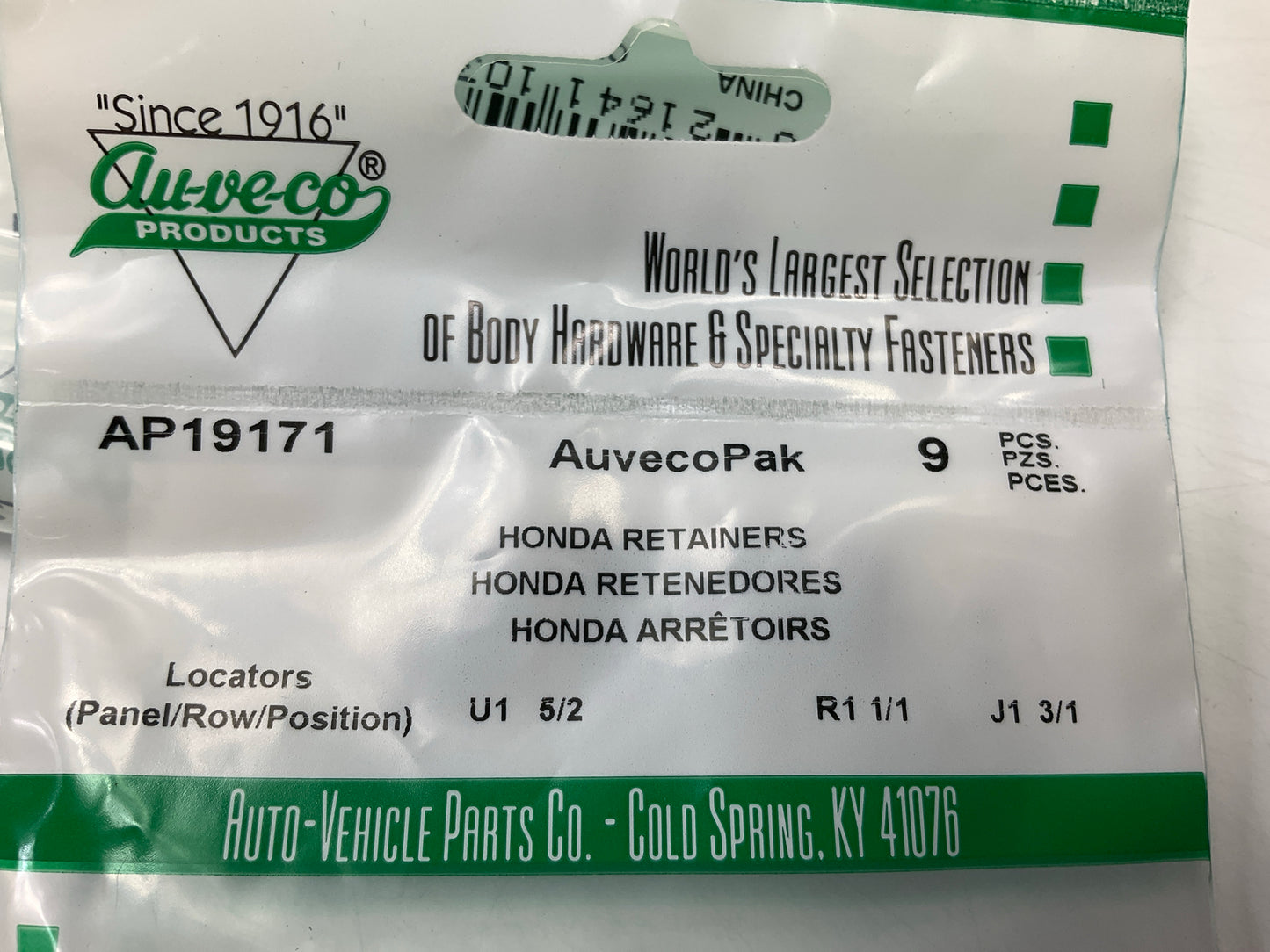 Auveco AP19171 Weatherstrip Retainer Honda Odyssey 1995- Up Qty 288