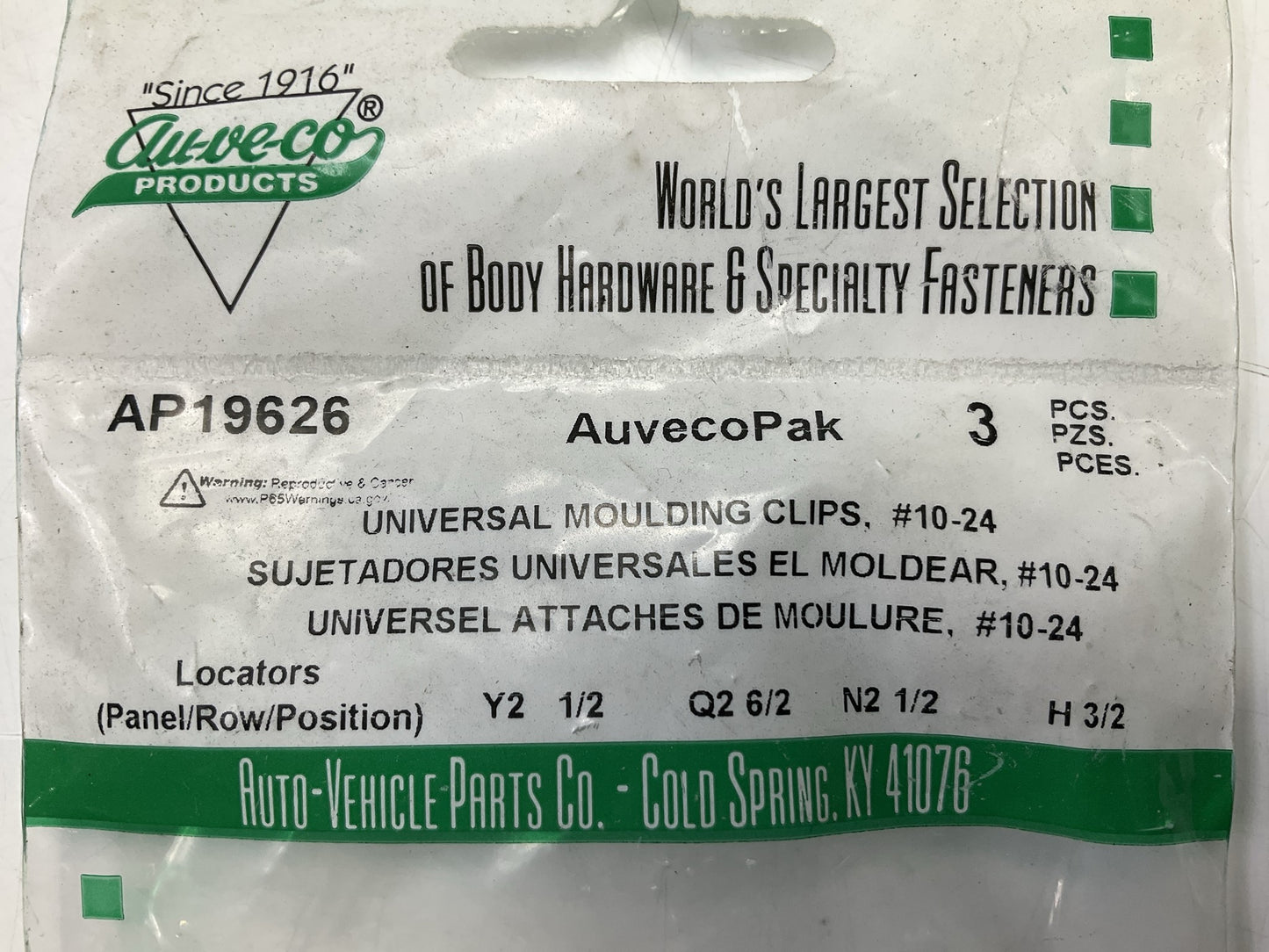 Auveco AP19626 Universal Moulding Fastener, #10-24 X 3/4'' Bolt Qty 27