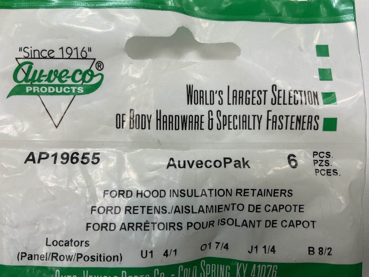 Auveco AP19655 Hood Insulation Retainer Ford 1975- Up Qty 30