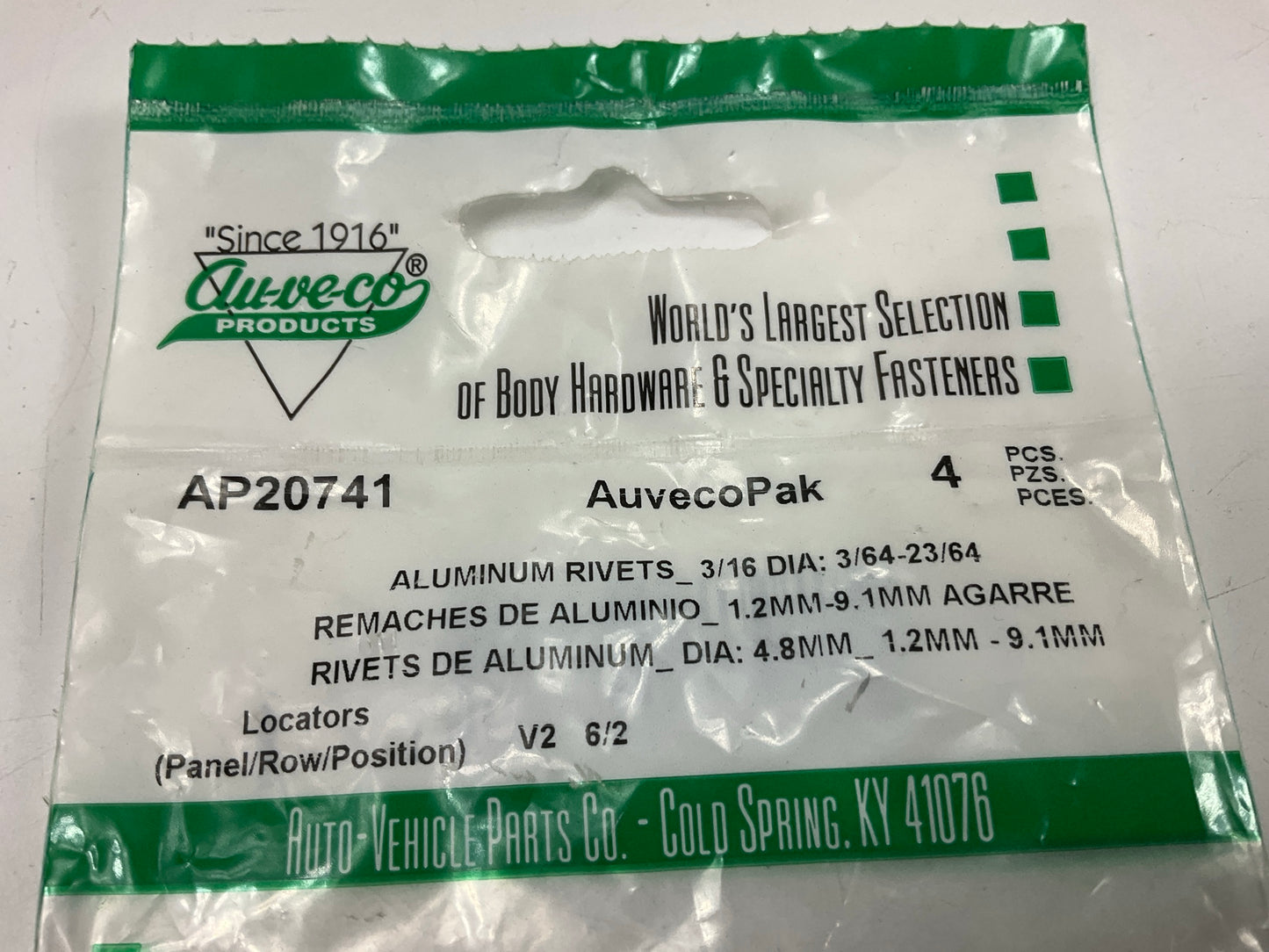 Auveco AP20741 Aluminum Rivet, 3/16'' Shank, 5/8'' Flange Qty 40