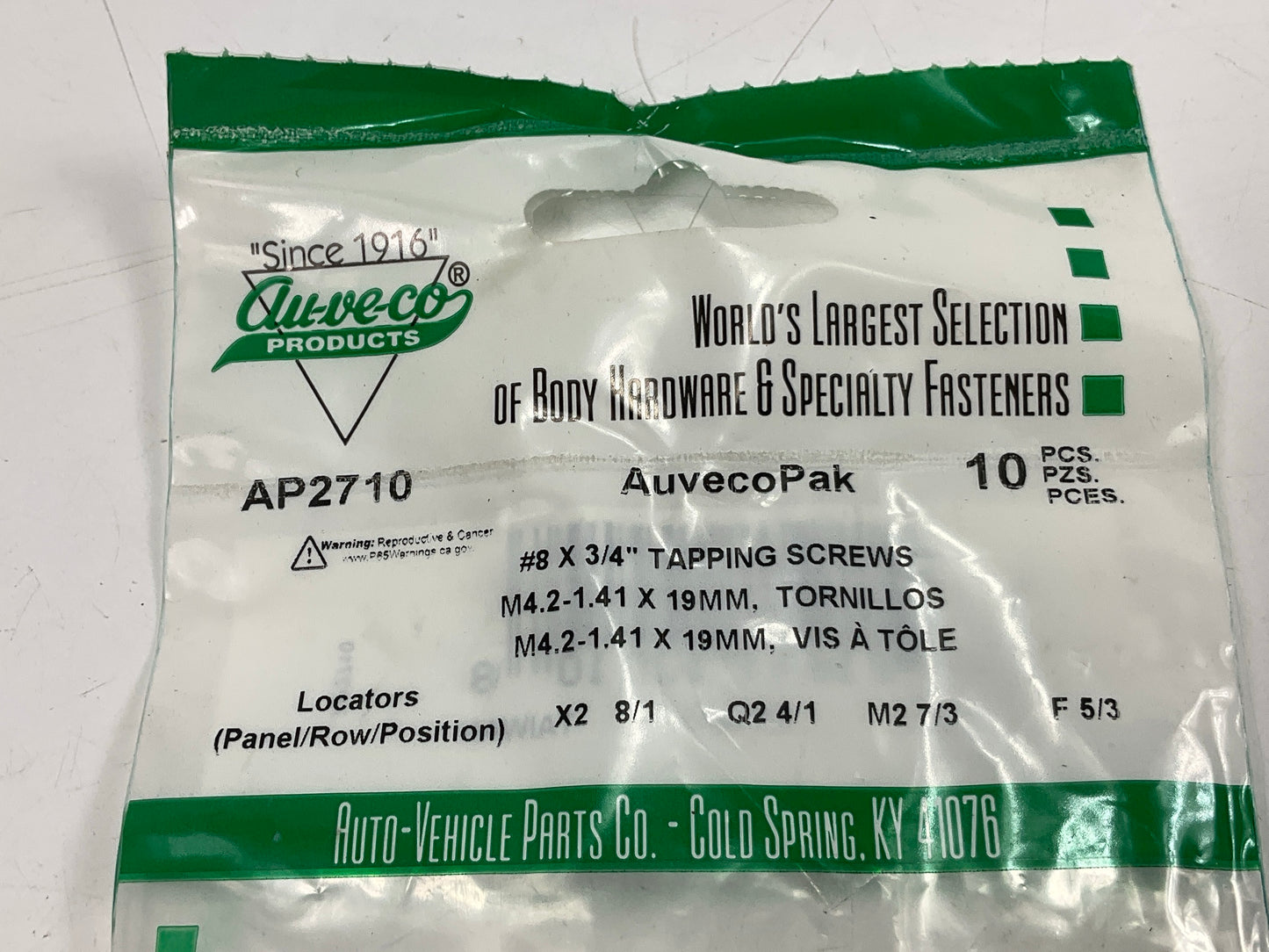Auveco AP2710 Tapping Screw #8 X 3/4'' Phillips, Oval Head, Qty 40