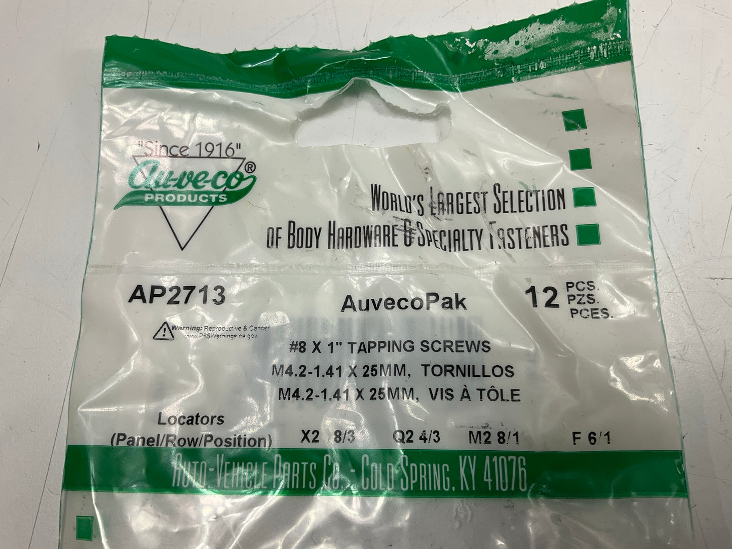 Auveco AP2713 Tapping Screw #8 X 1'' Phillips Oval Head Qty 300