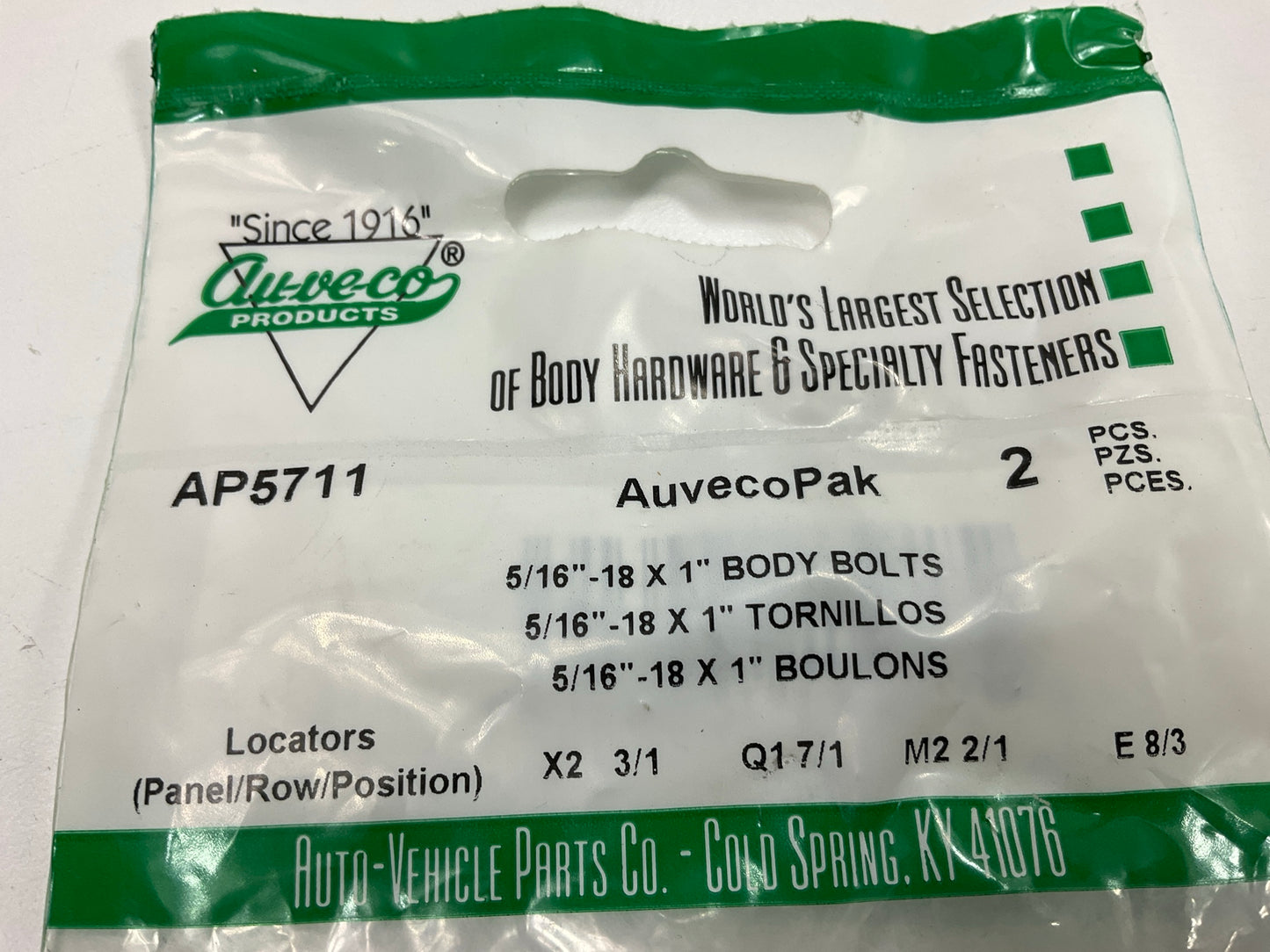 (10) Auveco AP5711 Bolt 5/16''-18 X 1'', 13/16'' Washer Hex Spin Lock Head