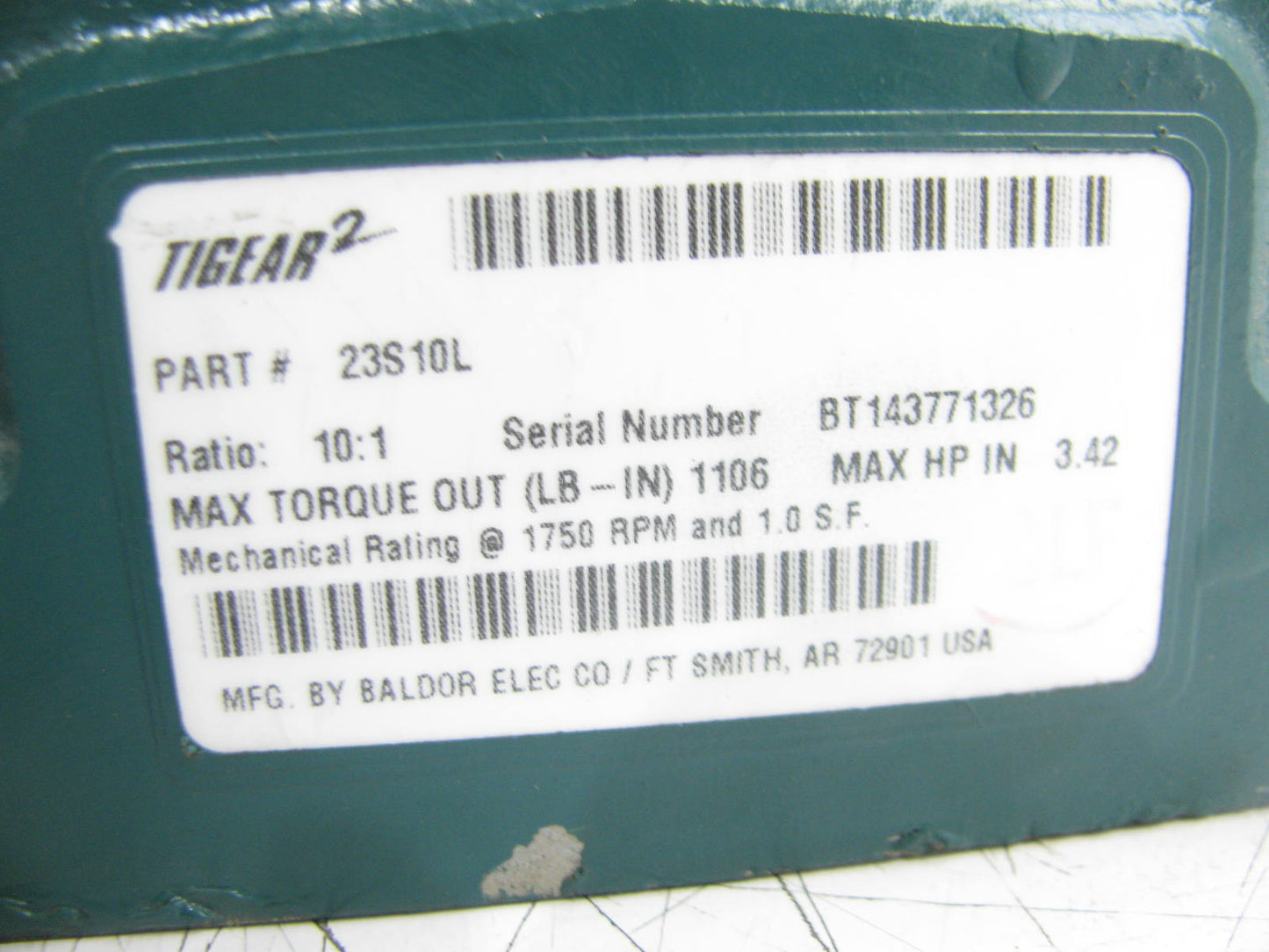 BRAND NEW - BALDOR 23S10L TIGEAR-2 Right Angle Reducer