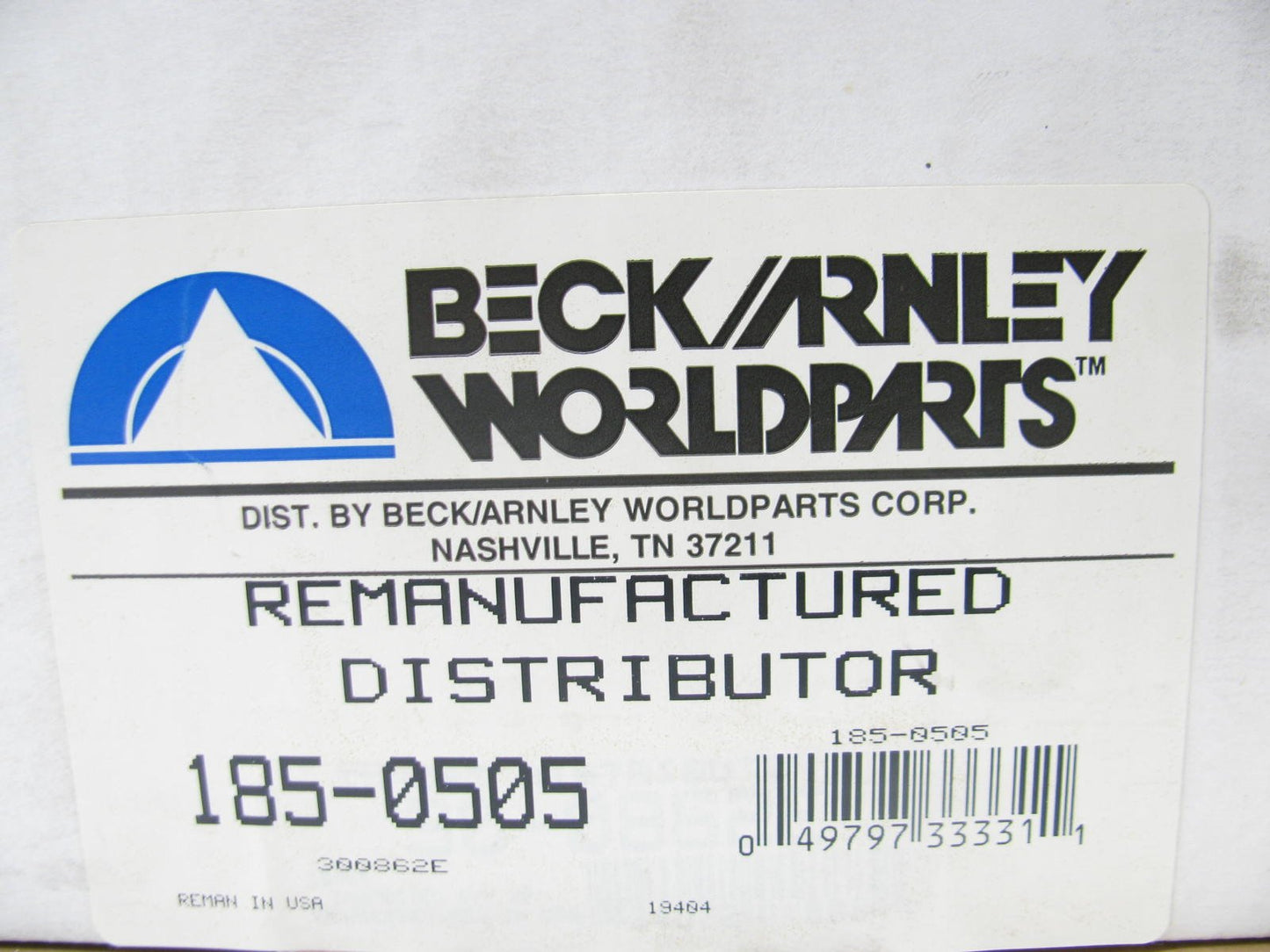 REMAN Beck Arnley 185-0505 Distributor - 1990-1991 Acura Integra 1.8L B18A1 DOHC