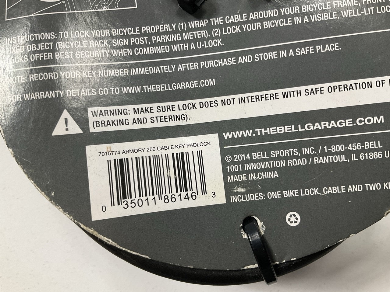 Bell Armory 7015774 6 Feet Cable Padlock Bike Lock With Key