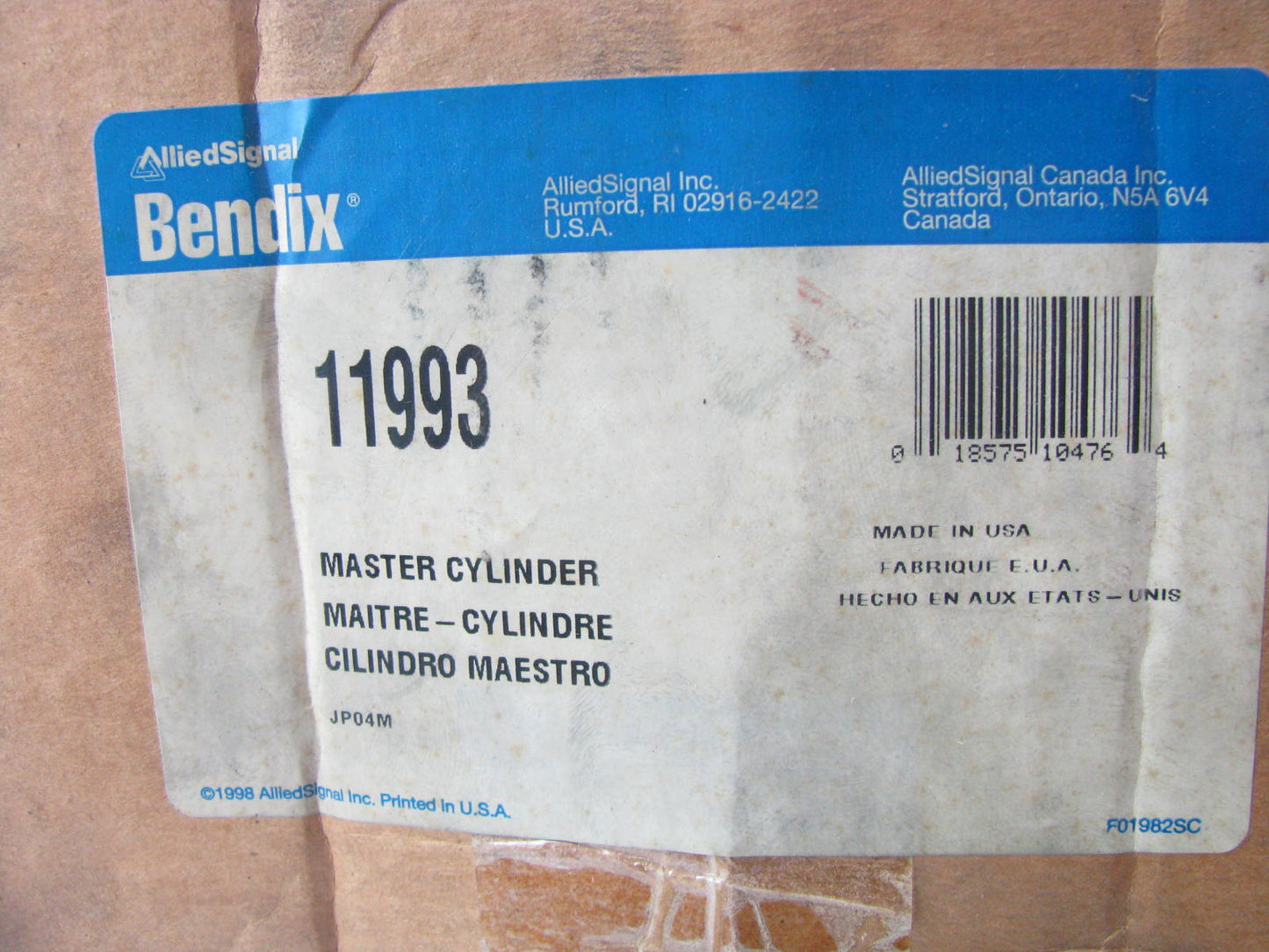 Bendix 11993 Brake Master Cylinder - Dual System Hydro-Boost