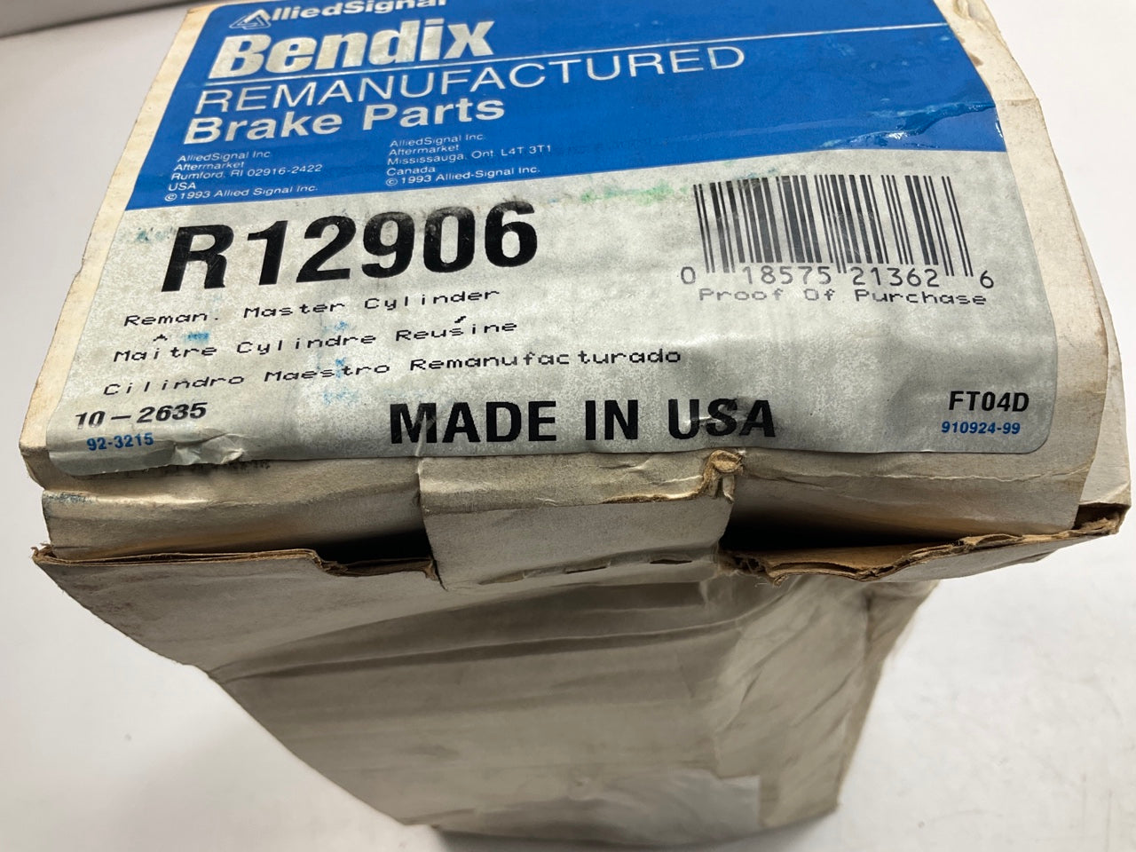 REMAN. Bendix R 12906 Brake Master Cylinder